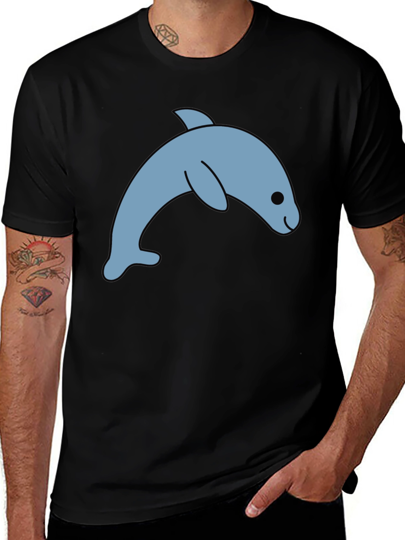 Variant 15 of Cute Dolphin Graphic Tee - Black Cotton T-Shirt