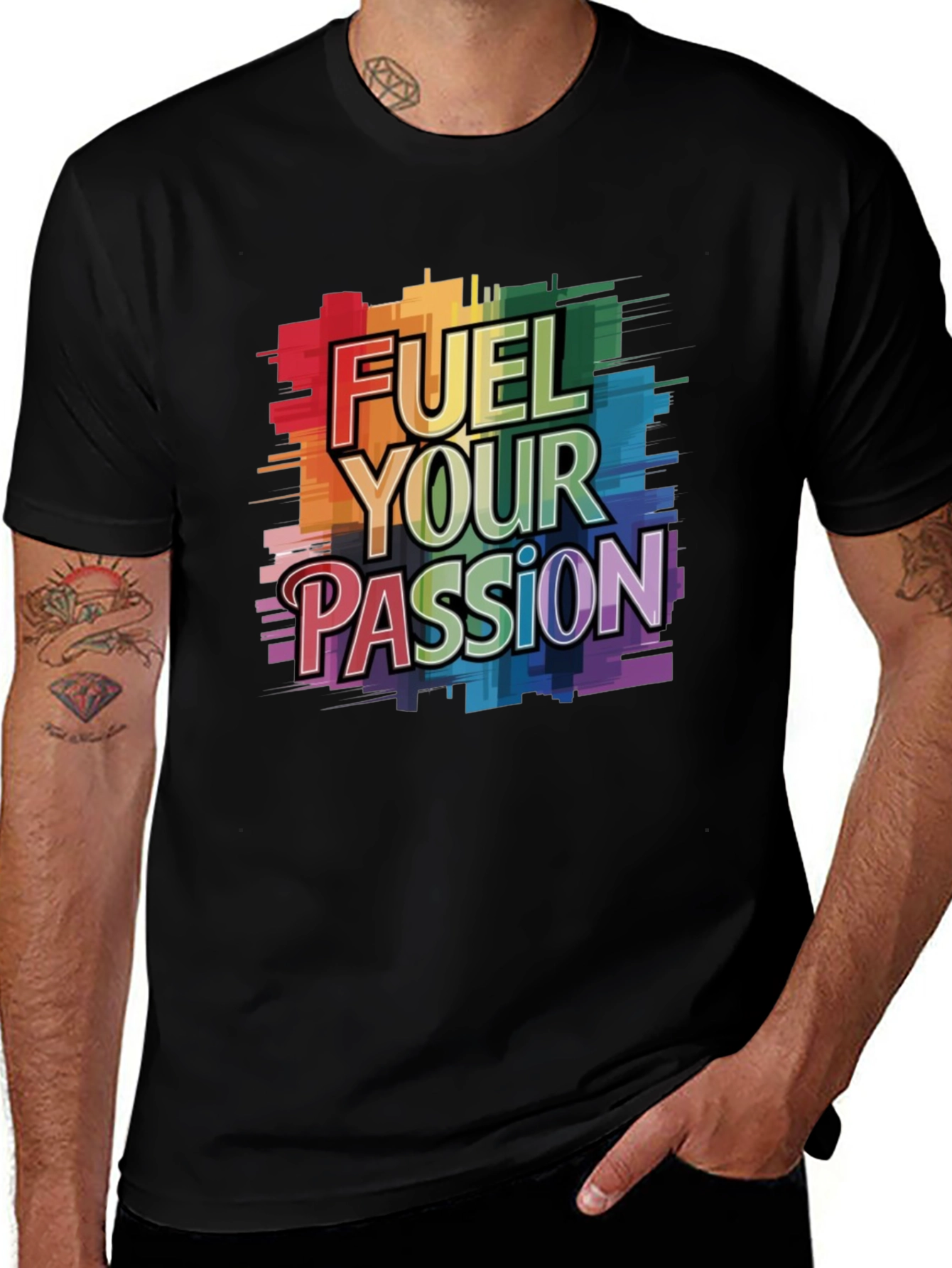 Variant 27 of Fuel Your Passion Rainbow Graphic Black T-Shirt