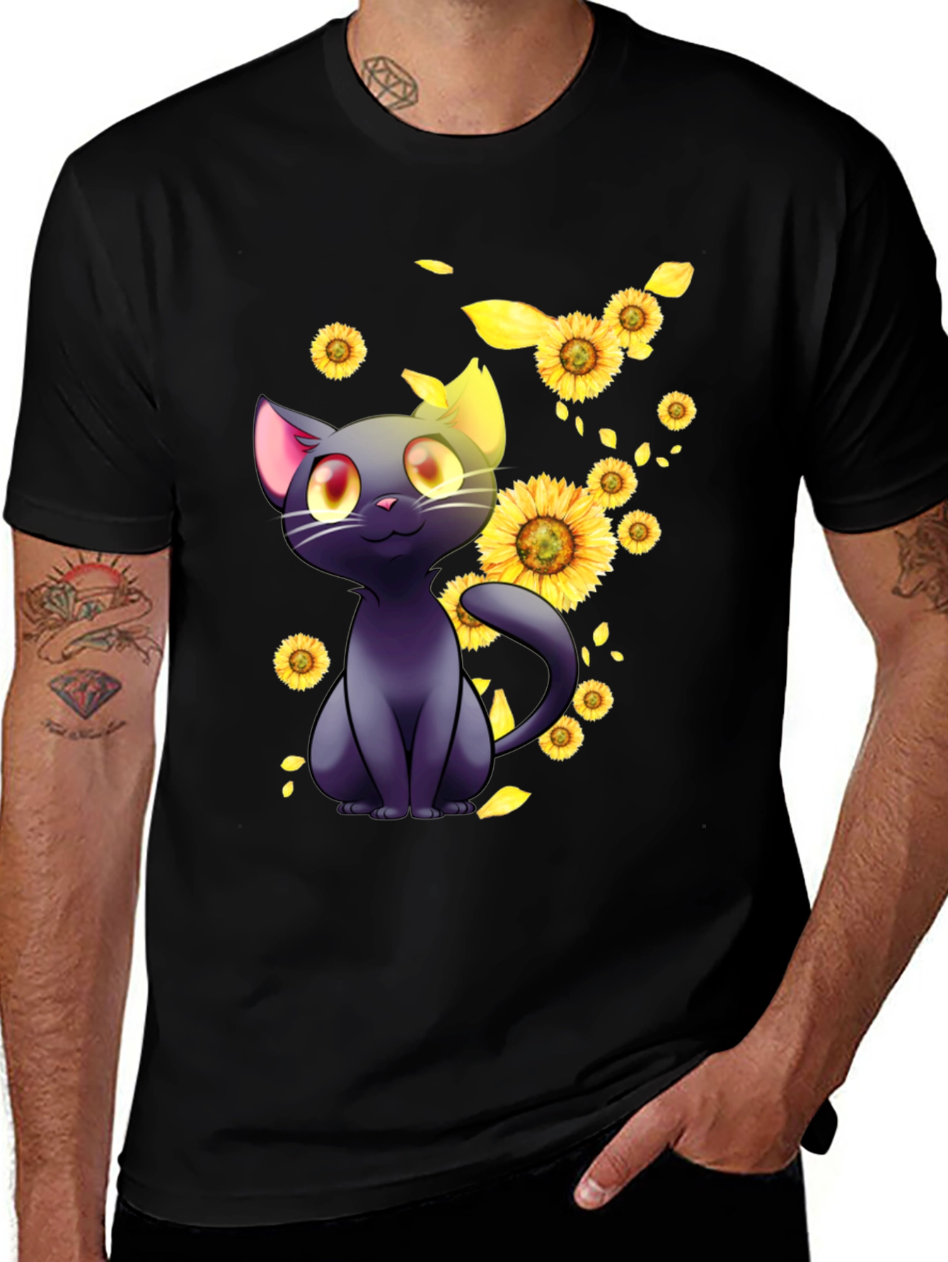 Variant 16 of Black Cat Sunflower T-Shirt - Unique Graphic Tee