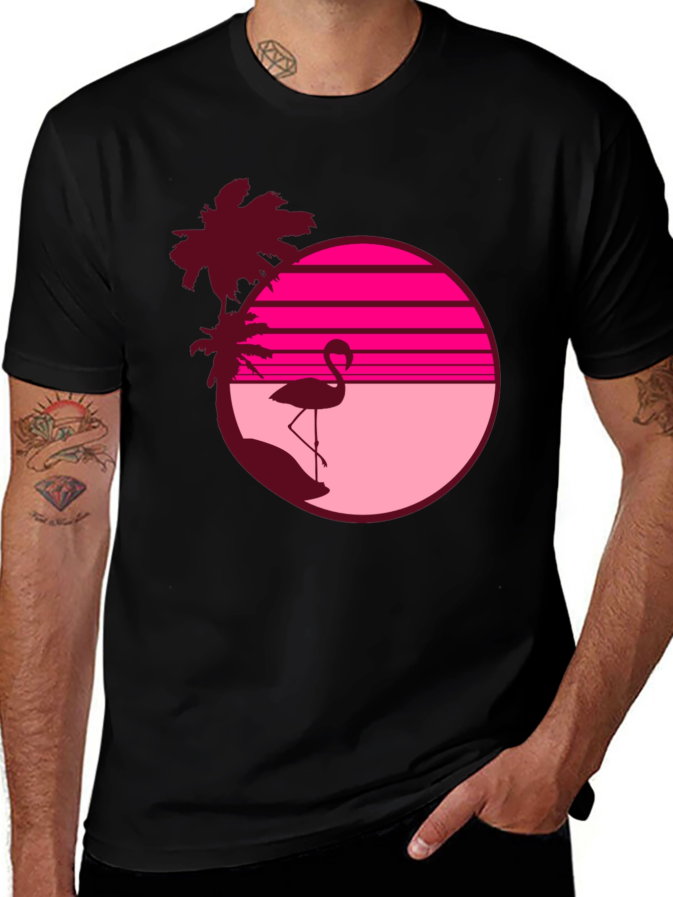 Variant 23 of Retro Flamingo T-Shirt - Sunset Beach Design