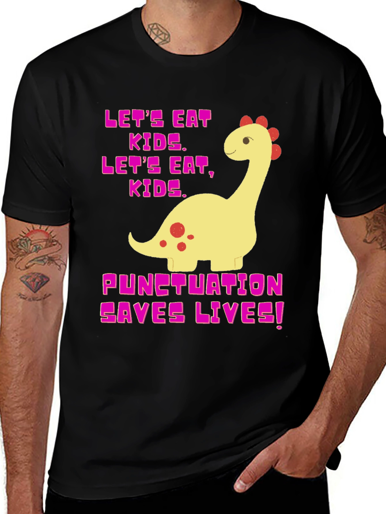 Variant 11 of Punctuation Saves Lives T-Shirt, Funny Dinosaur Tee