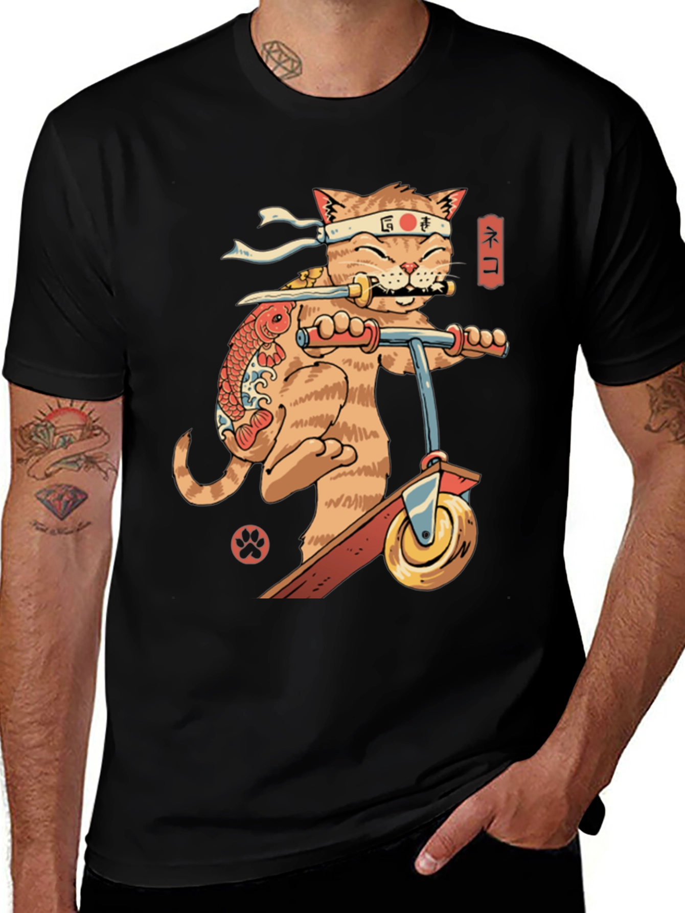 Variant 18 of Ninja Cat T-Shirt - Cool Cat on Scooter!