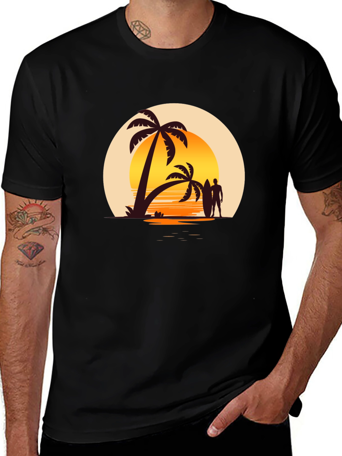 Variant 28 of Sunset Palms Graphic Tee - Black