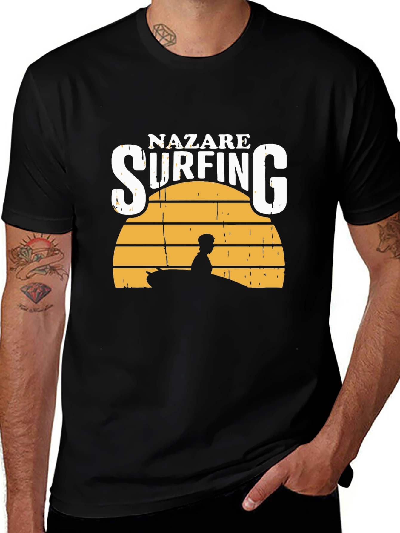 Variant 14 of Nazare Surfing T-Shirt - Sunset Design