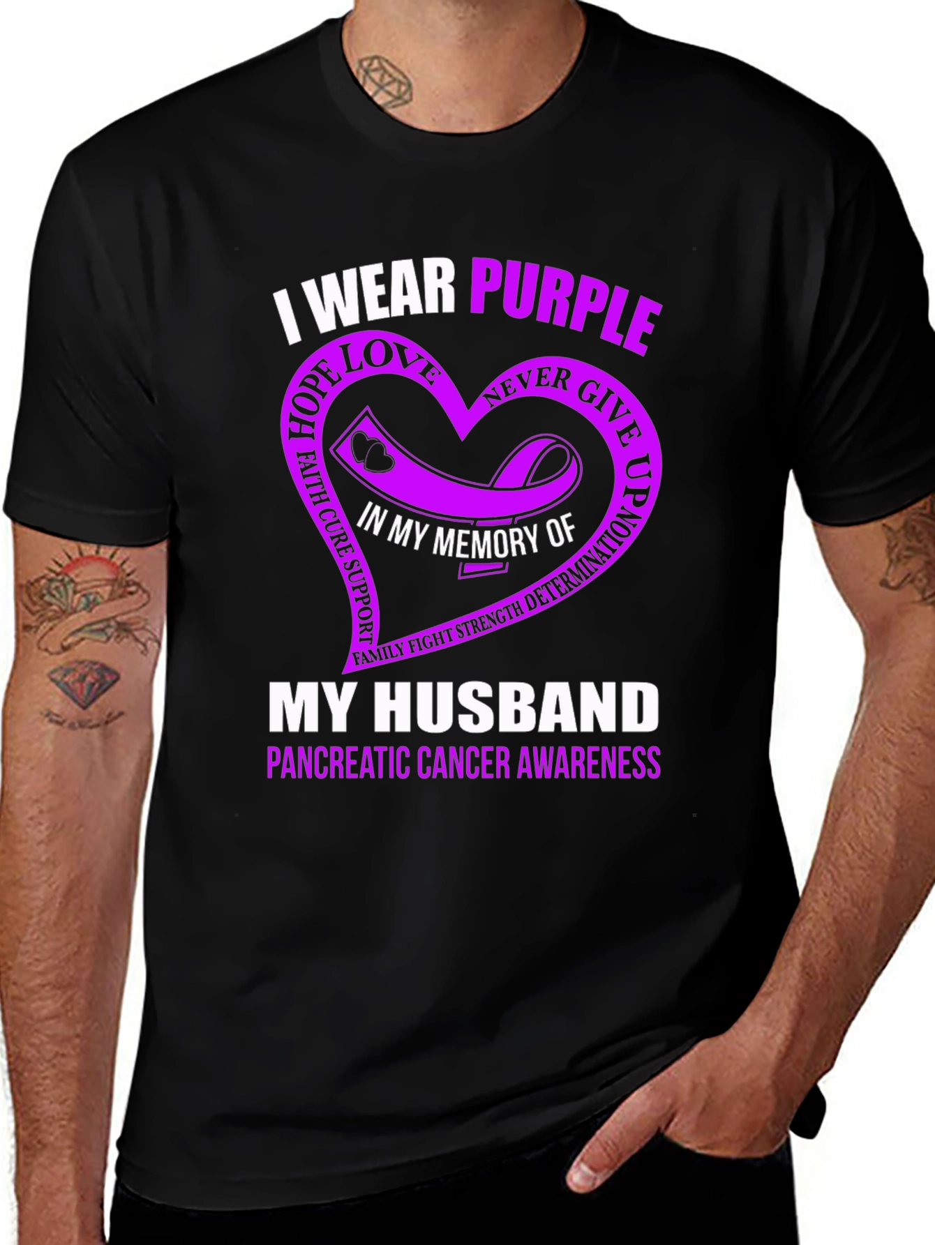 I Wear Purple My Husband Pancreatic Cancer Awareness T-Shirt