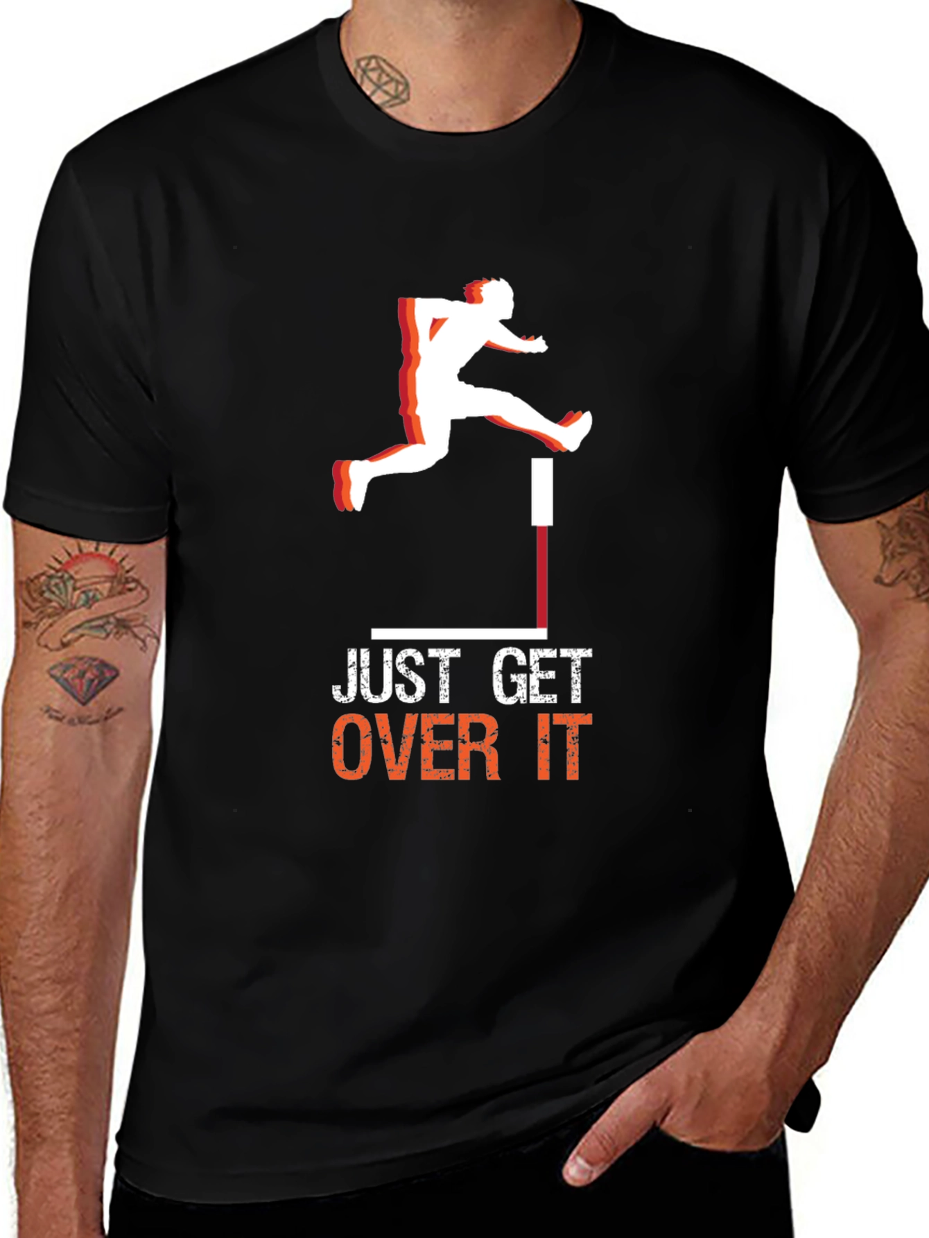 Variant 16 of Just Get Over It Graphic Tee | Hurdler Design Black T-Shirt