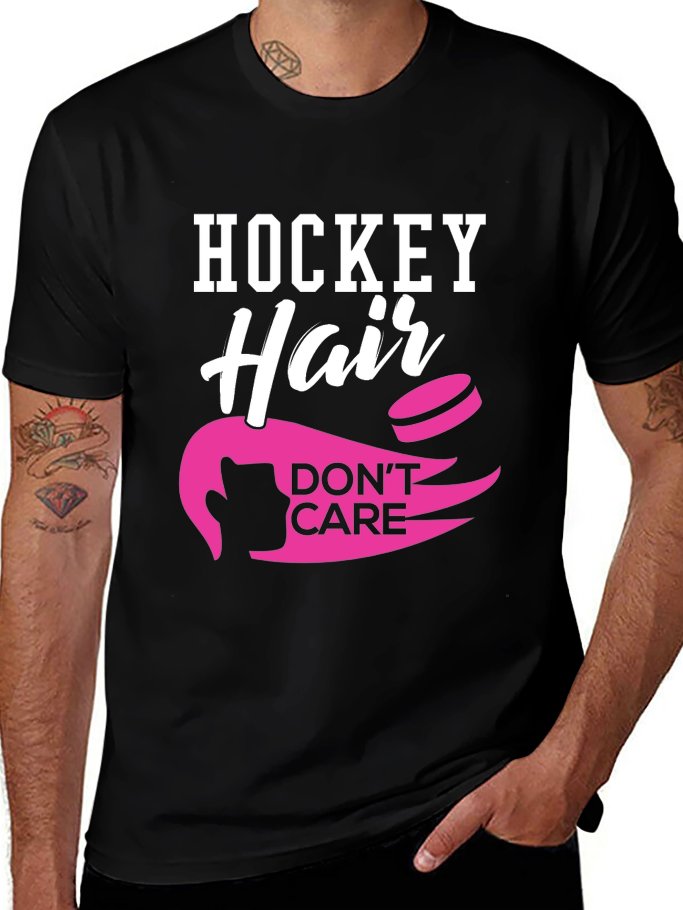 Variant 13 of Hockey Hair Don't Care Black T-Shirt