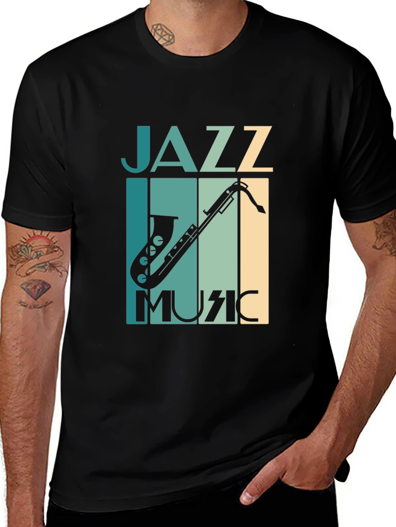 Jazz Music Graphic Tee - Black Saxophone T-Shirt