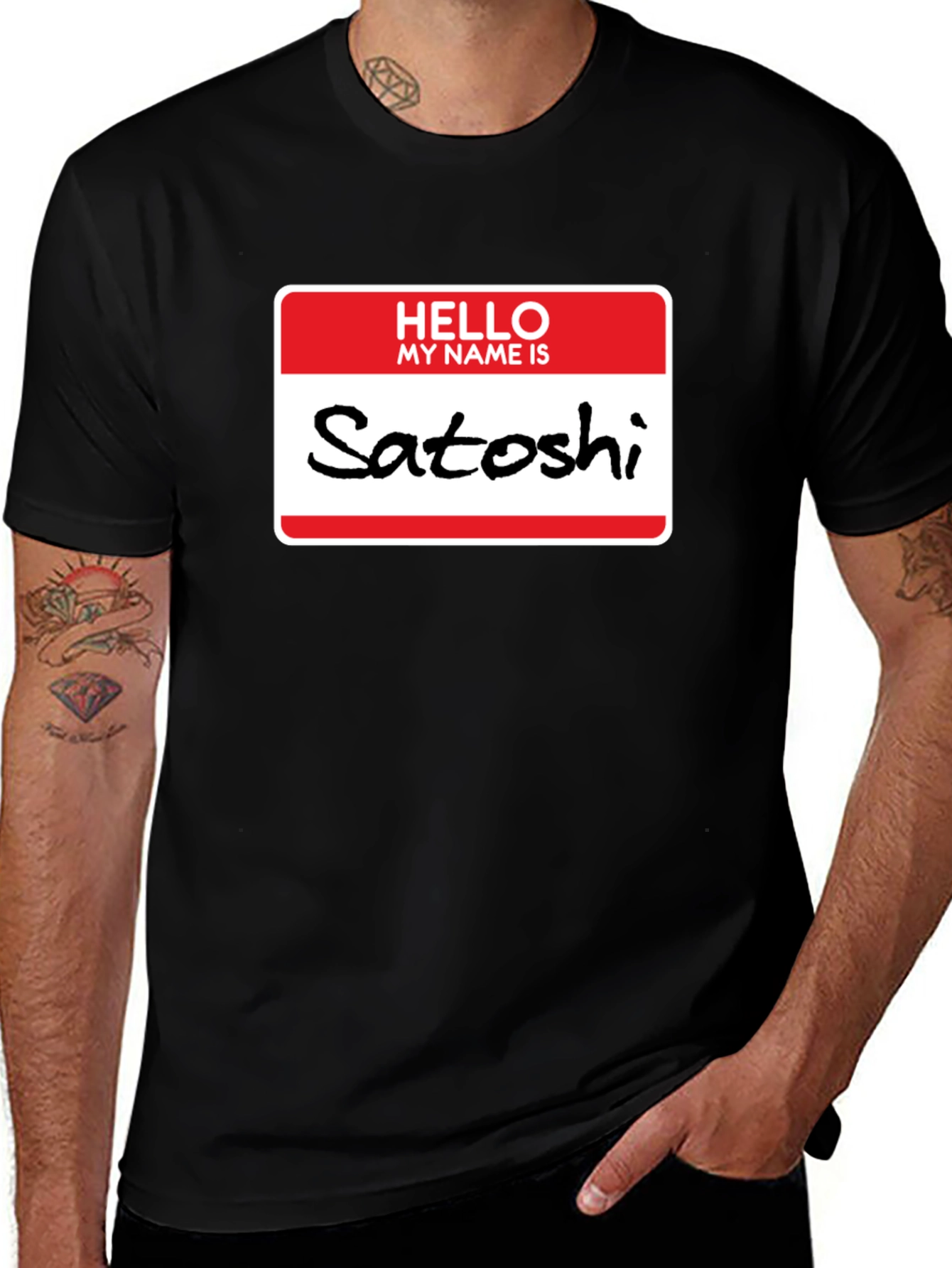 Variant 3 of Hello My Name Is Satoshi T-Shirt - Crypto