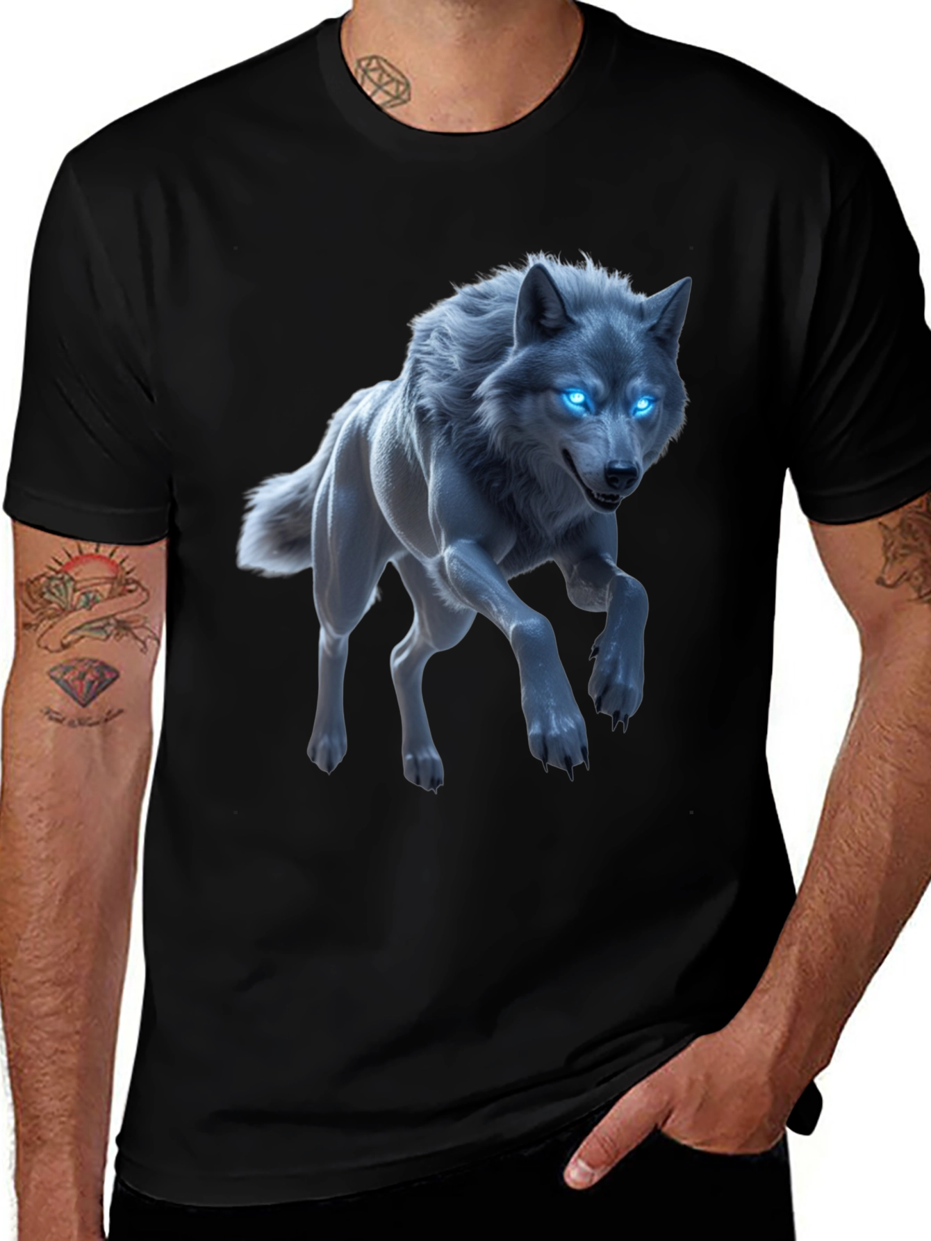 Variant 8 of Mystic Wolf Graphic Tee - Glowing Blue Eyes