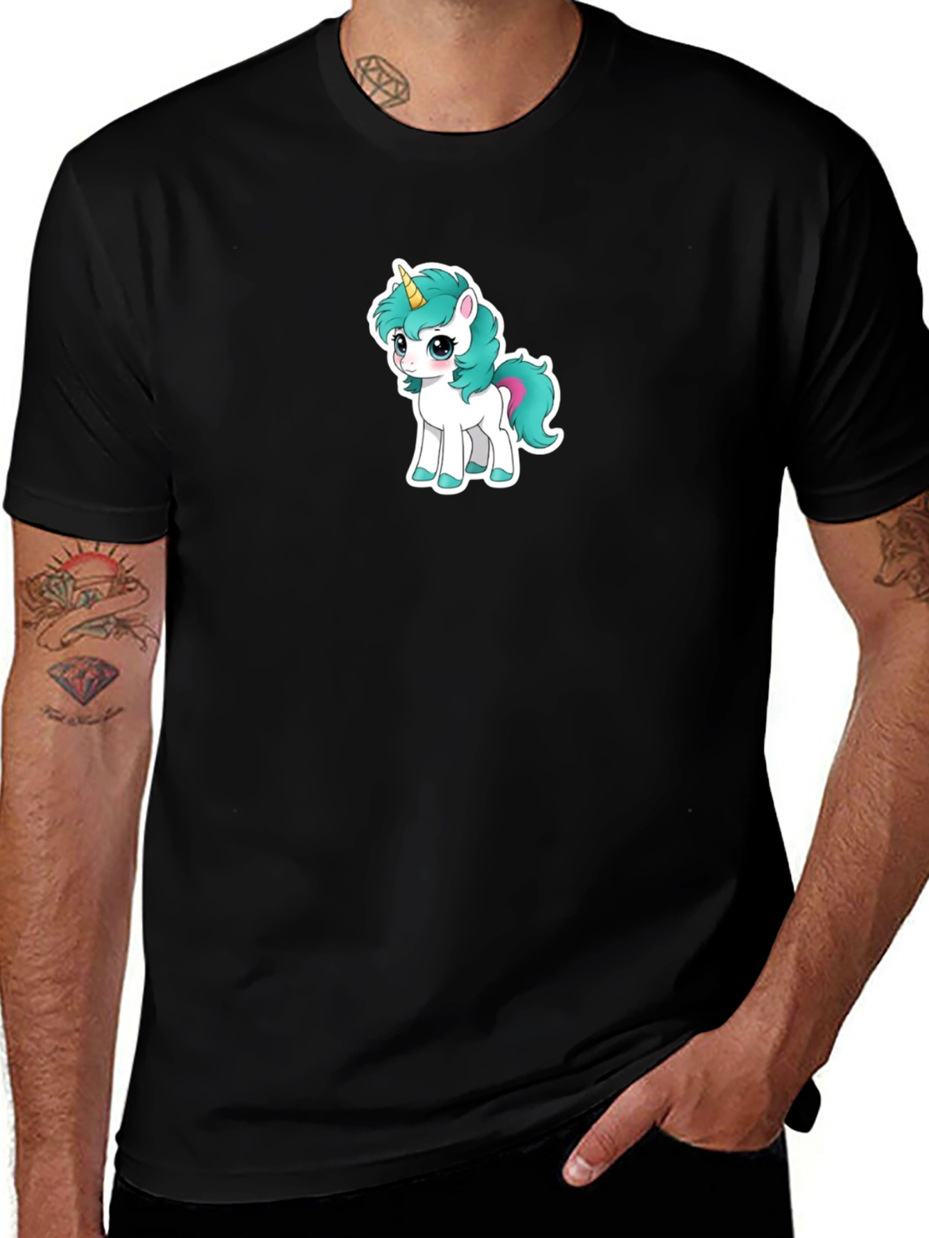 Variant 13 of Cute Unicorn Graphic Tee - Black T-Shirt