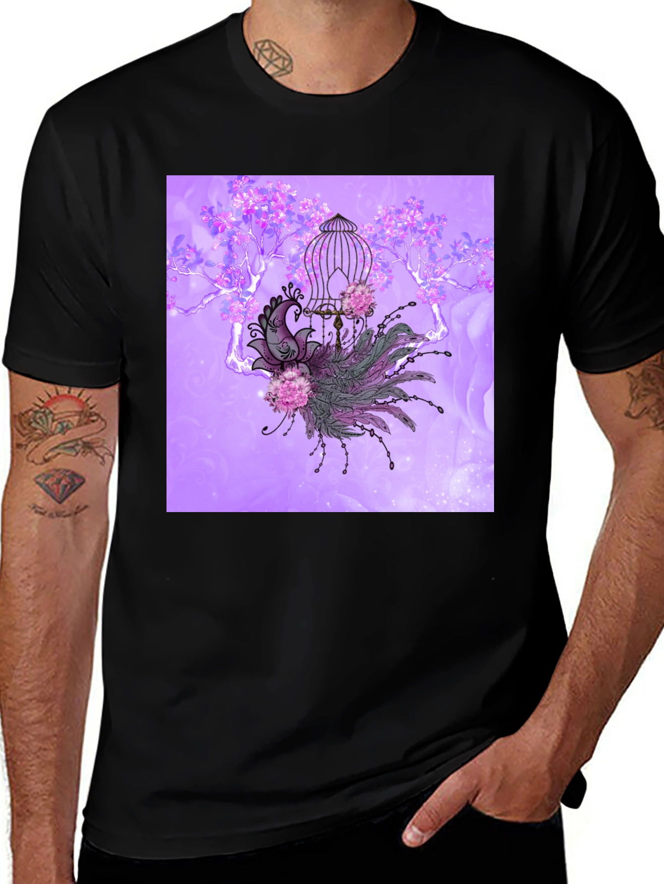 Elegant Peacock Cage Graphic T-Shirt