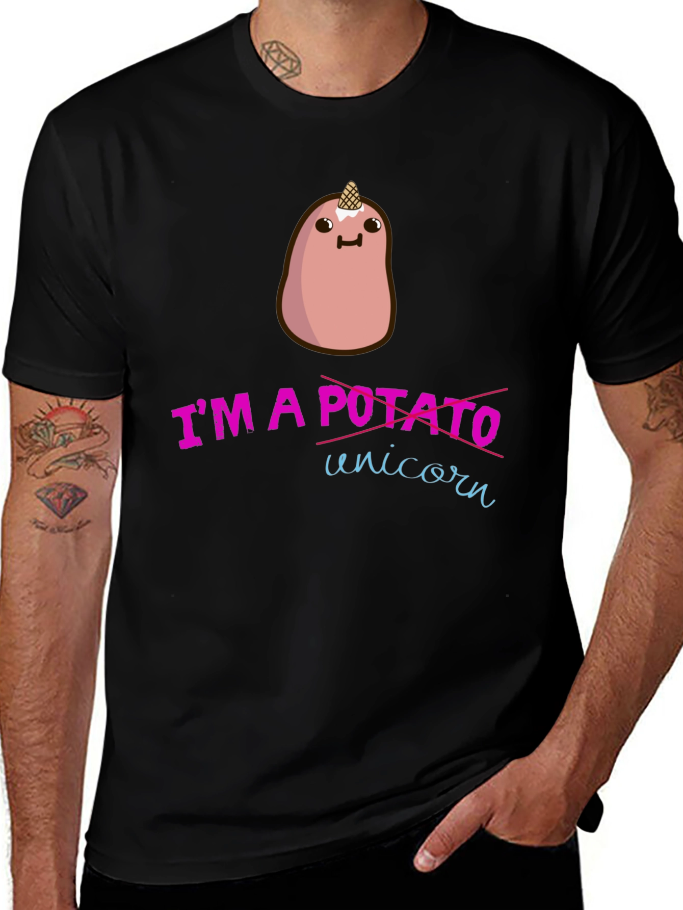 Variant 5 of I'm a Potato Unicorn Graphic Tee - Black