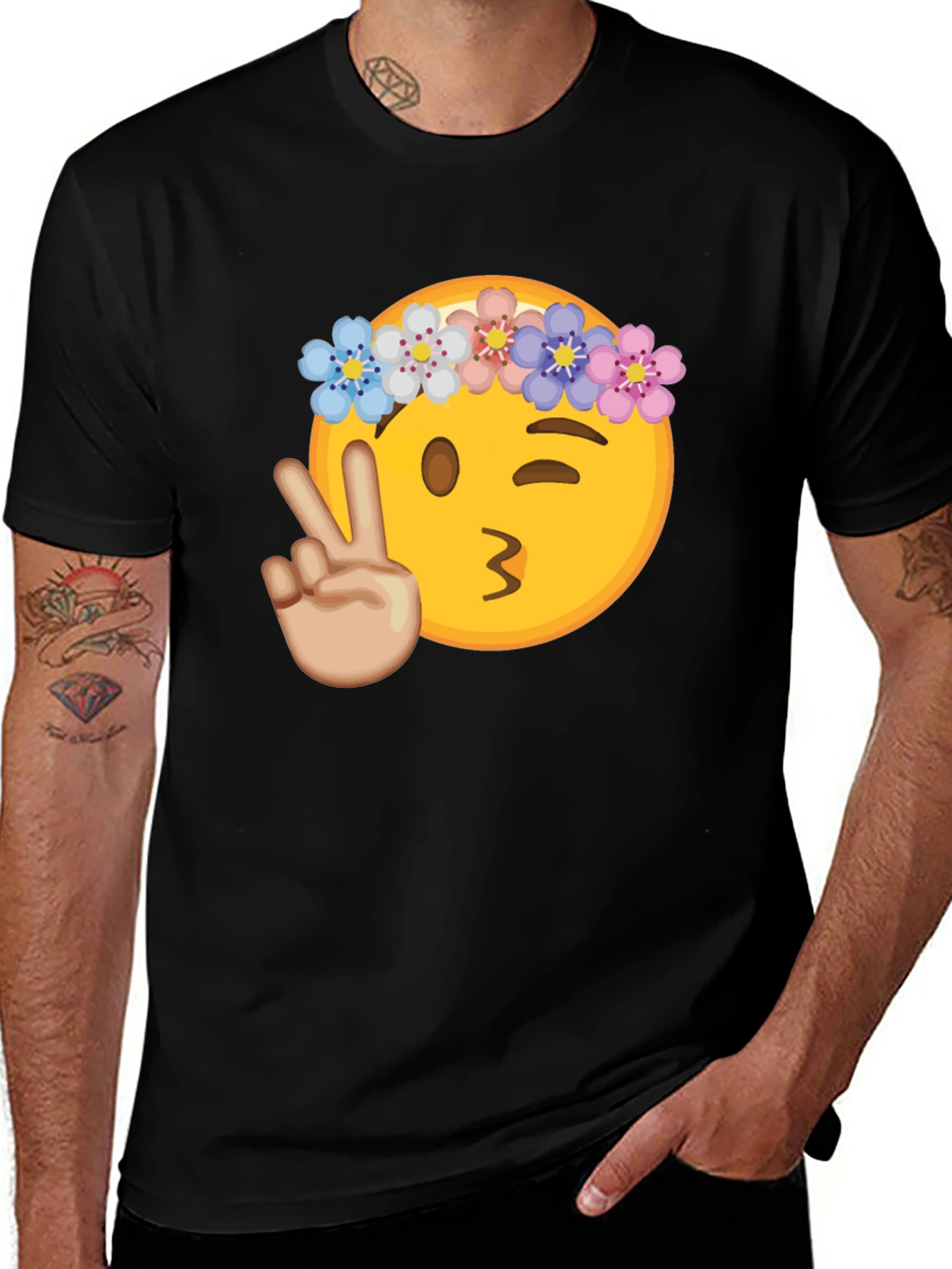 Variant 22 of Emoji Peace Sign Flower Crown T-Shirt