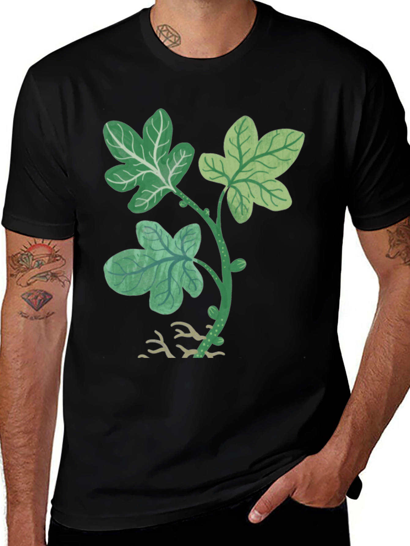 Variant 15 of Leaf Print Black T-Shirt