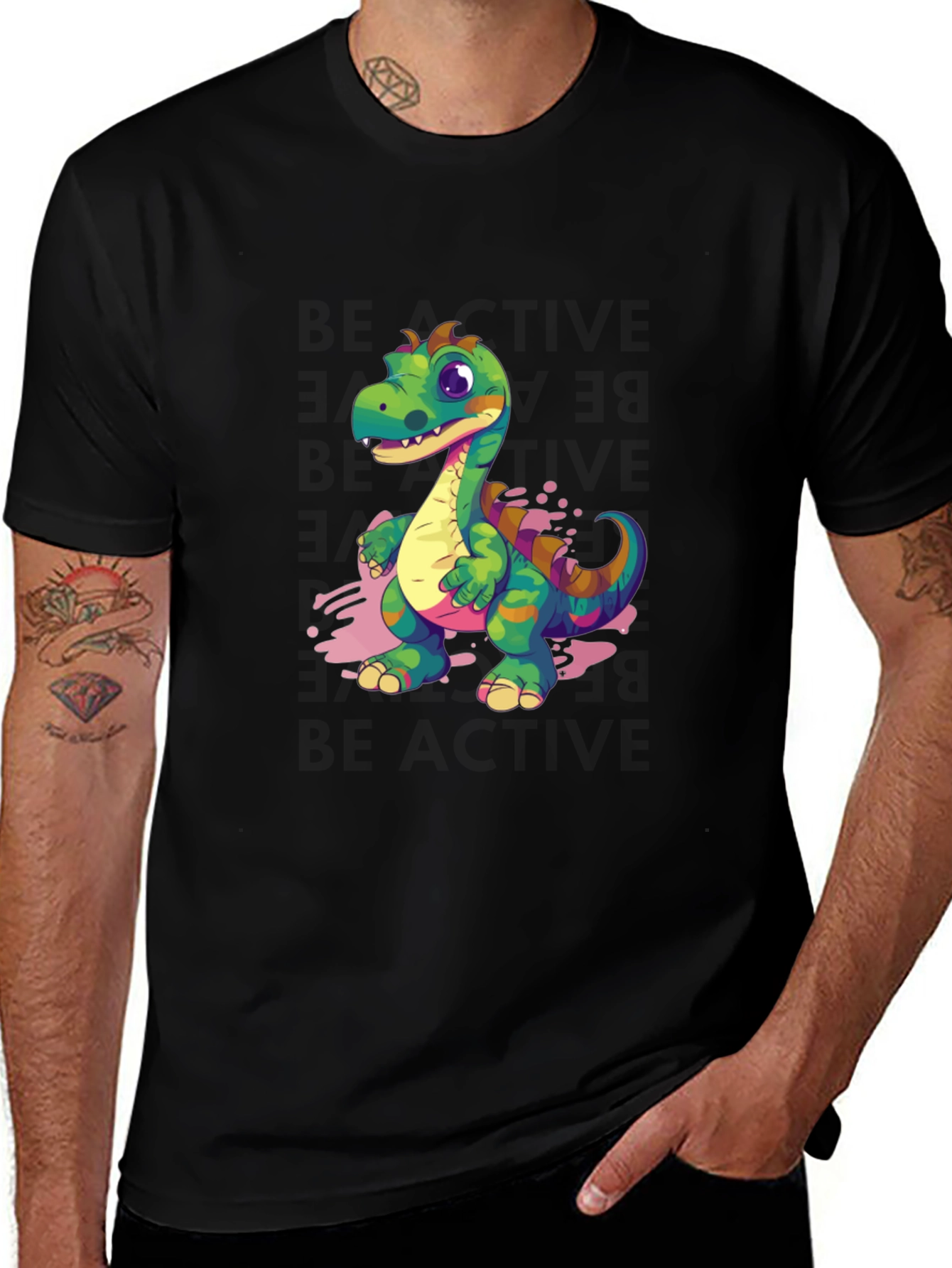 Variant 20 of Cartoon Dinosaur Graphic Tee - Black