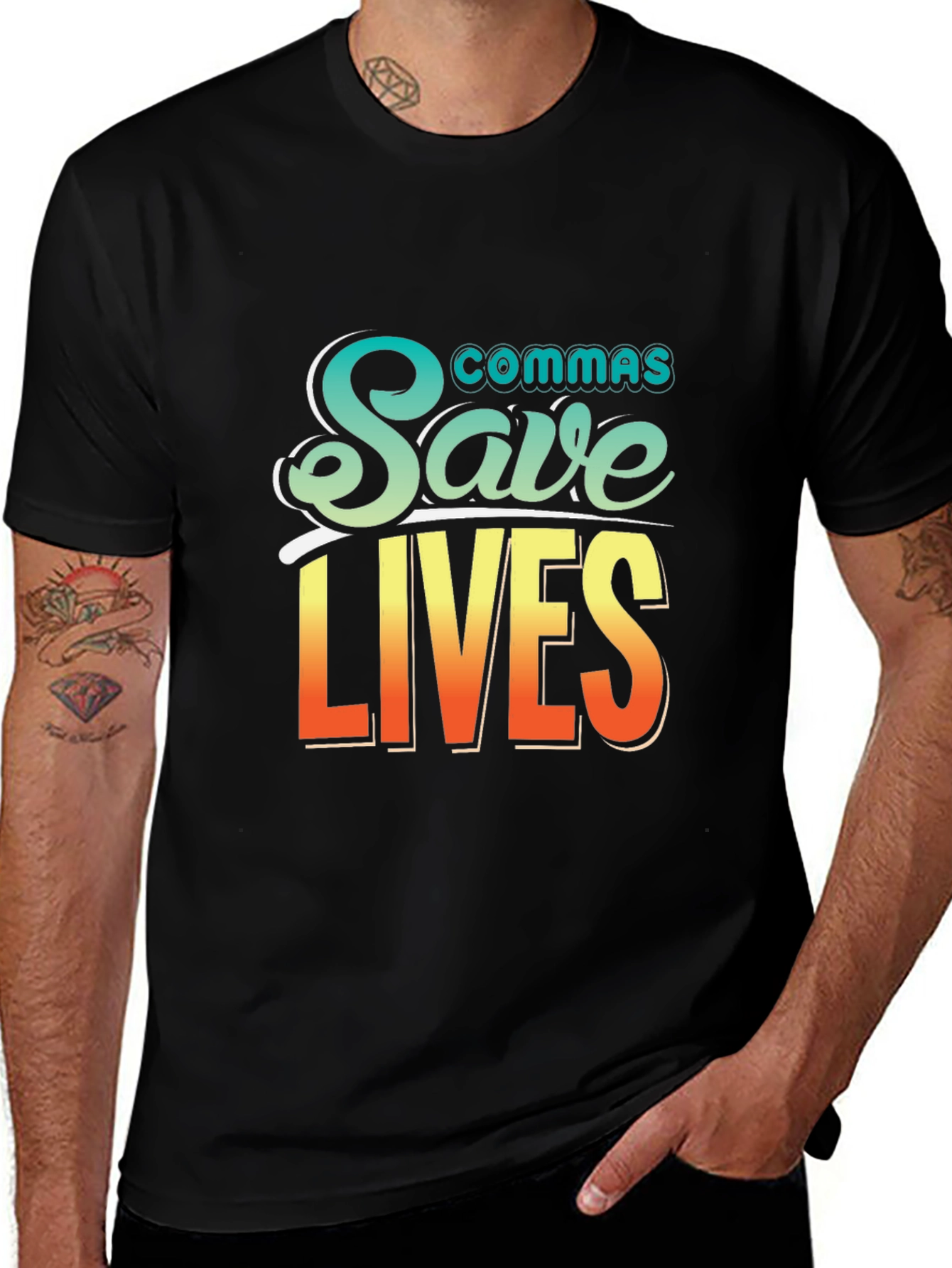 Variant 8 of Commas Save Lives Graphic Tee - Black Cotton T-Shirt