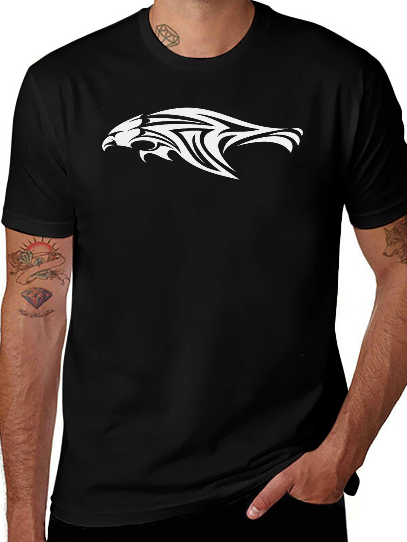 Variant 9 of Men's Black T-Shirt with Eagle Tribal Design