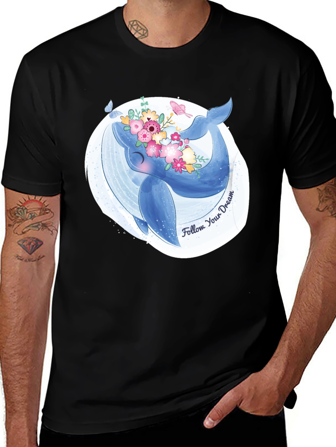 Variant 20 of Whimsical Whale Floral Tee - Follow Your Dream