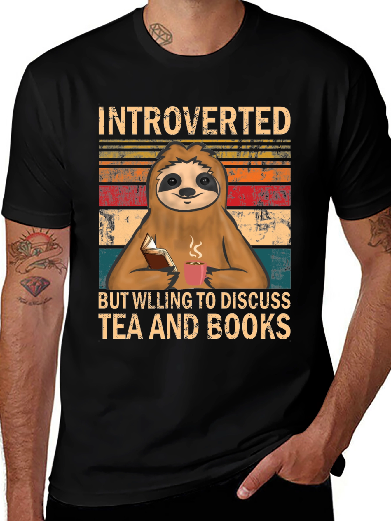 Variant 27 of Introverted Tea and Books Sloth Graphic T-Shirt
