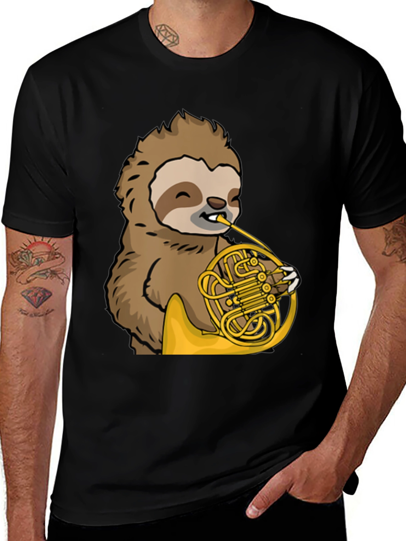 Variant 18 of Sloth French Horn Player T-Shirt - Funny Musician Tee