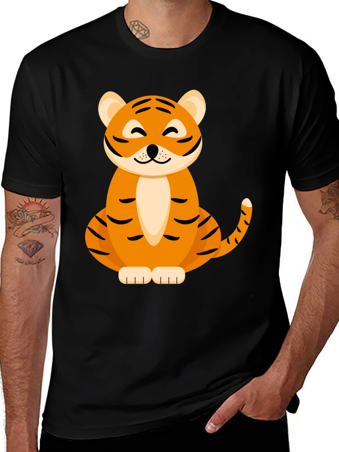 Variant 12 of Cute Tiger Graphic Tee - Black Cotton Blend T-Shirt