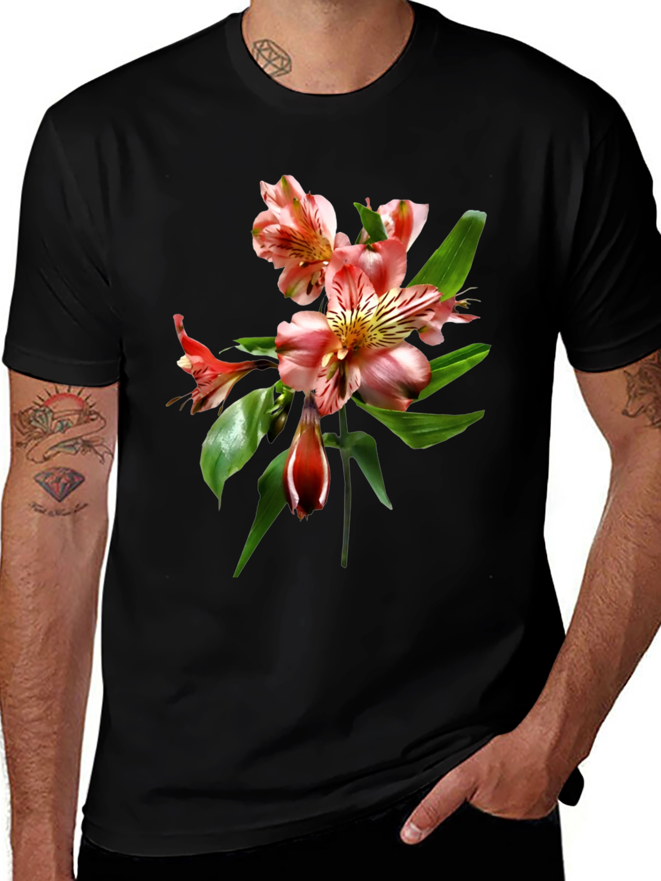 Variant 13 of Floral Print Black T-Shirt