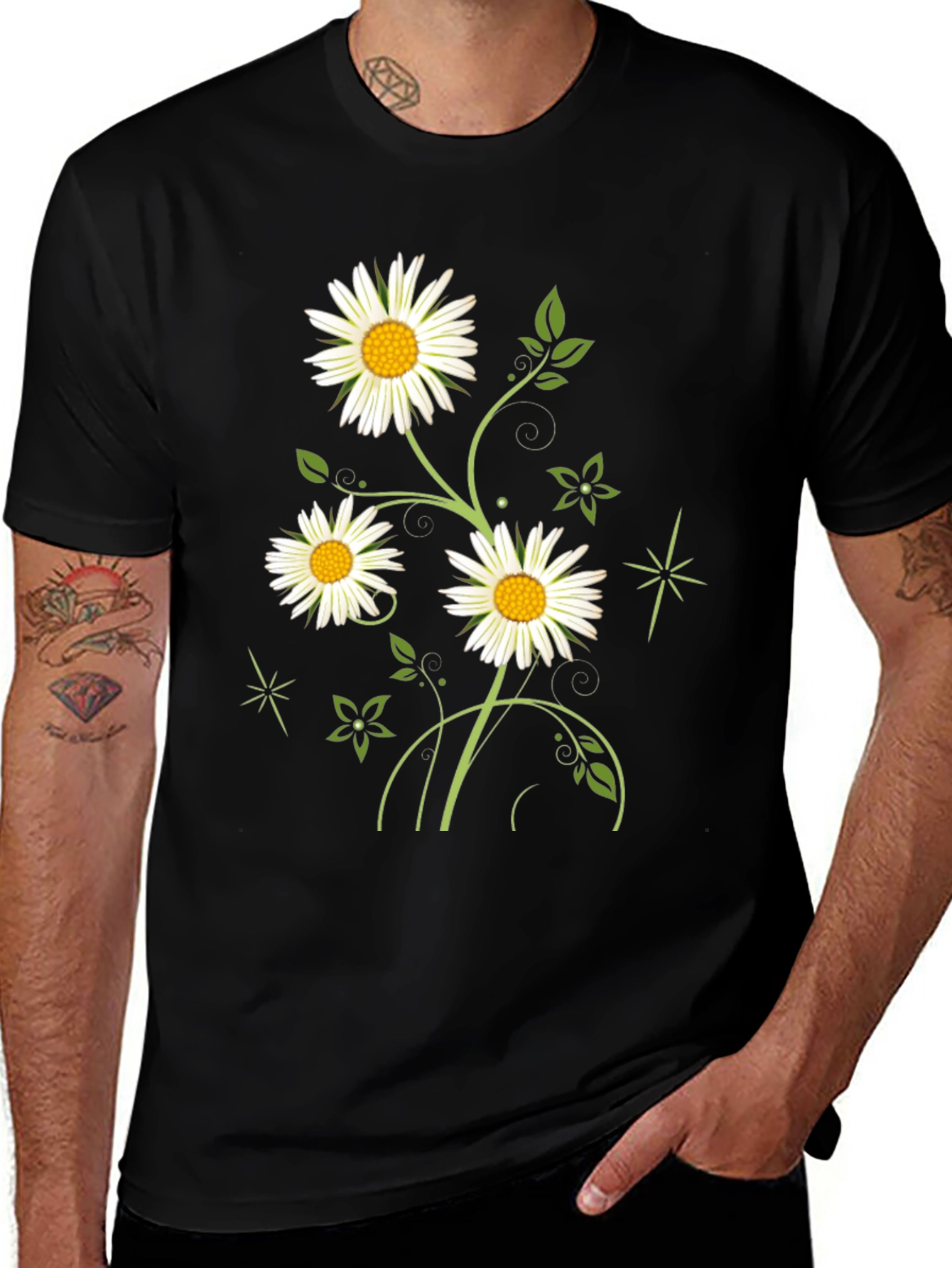 Variant 29 of Daisy Flower Graphic Black Tee for Men