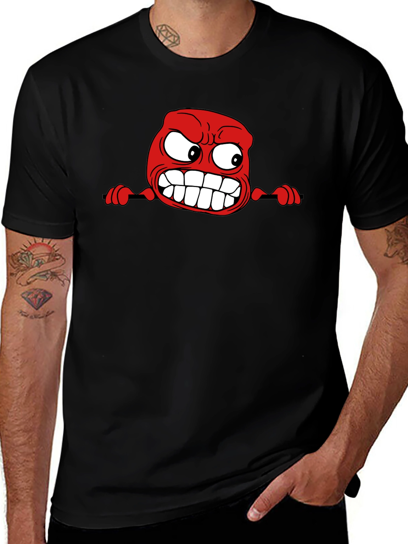 Variant 25 of Men's Black T-Shirt with Red Angry Character Graphic