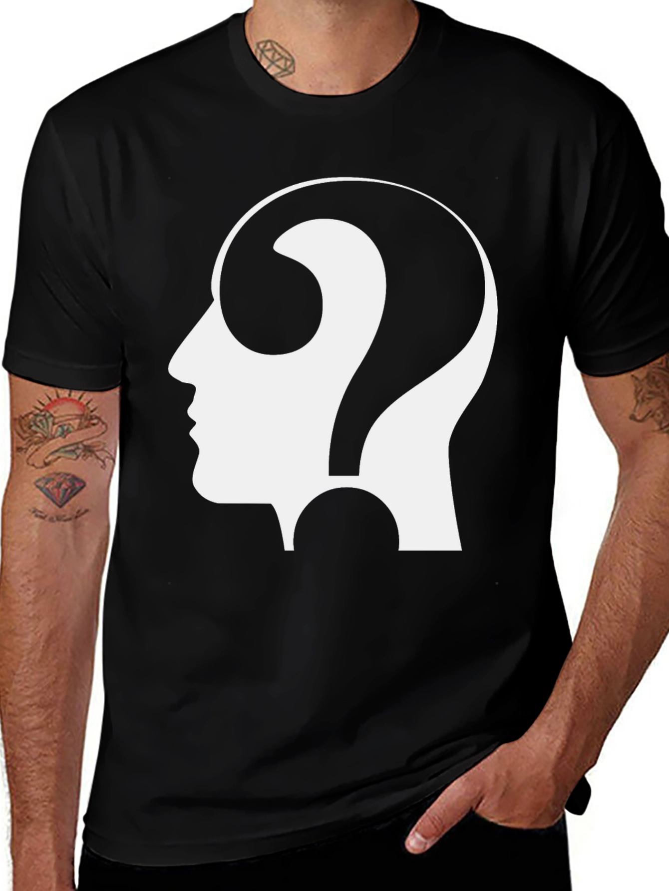 Thinking Man Tee - Question Mark Head Graphic T-Shirt