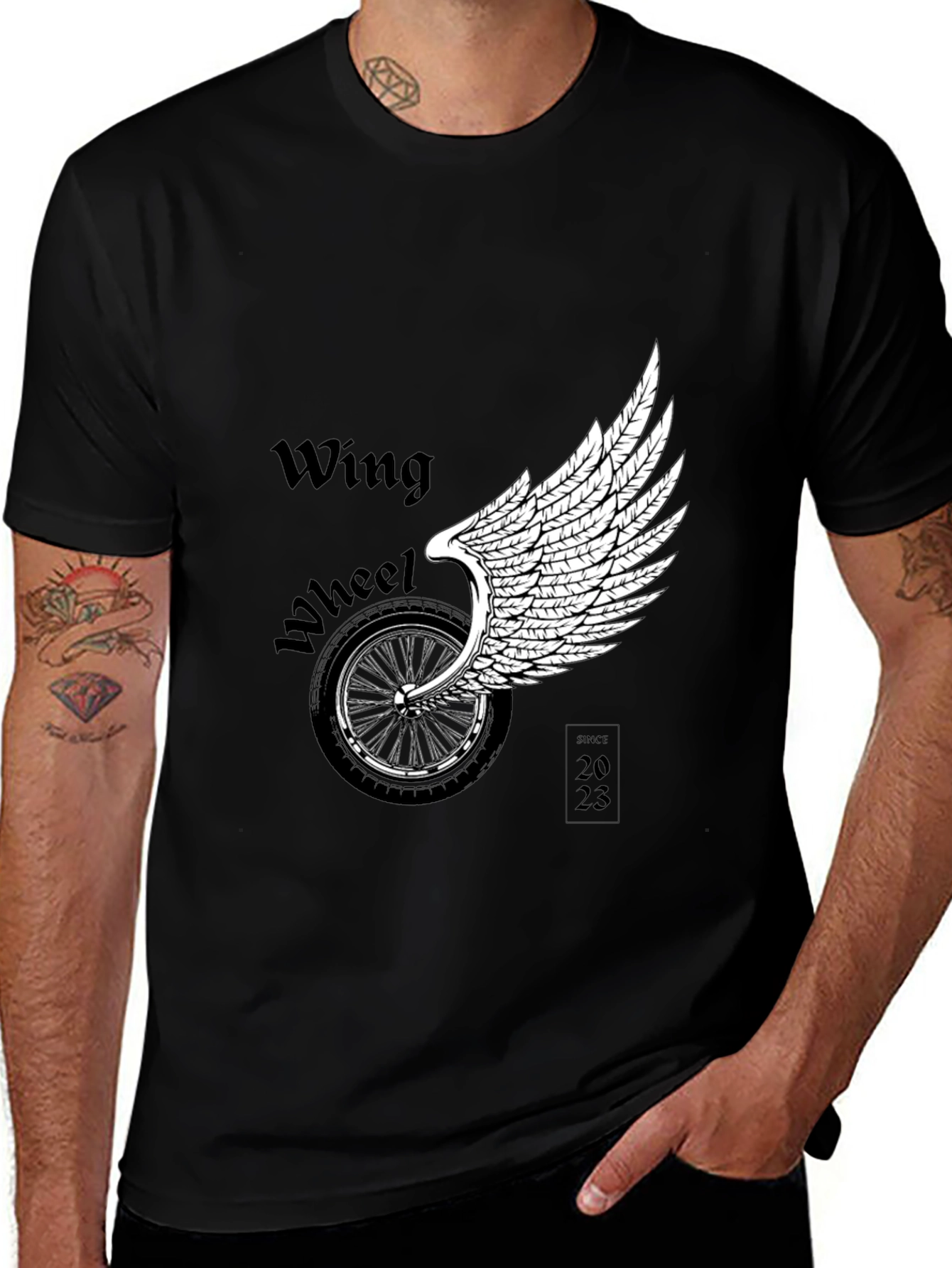Variant 12 of Wing Wheel T-Shirt - Black Graphic Tee