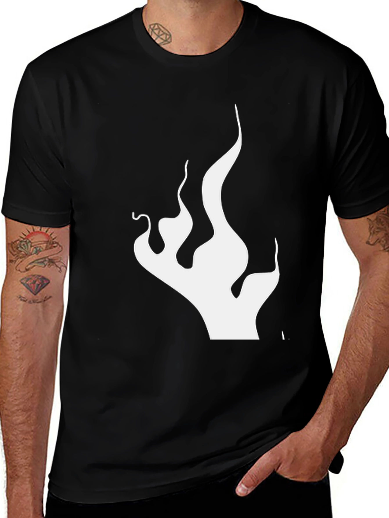Modern Flame Graphic Tee - Black Cotton Blend