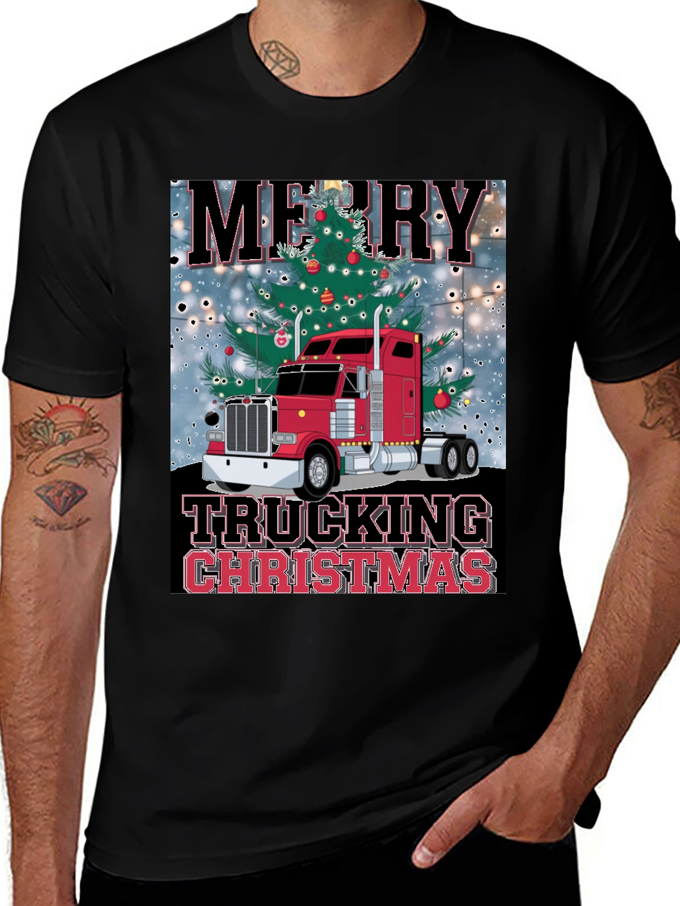 Merry Trucking Christmas Black T-Shirt