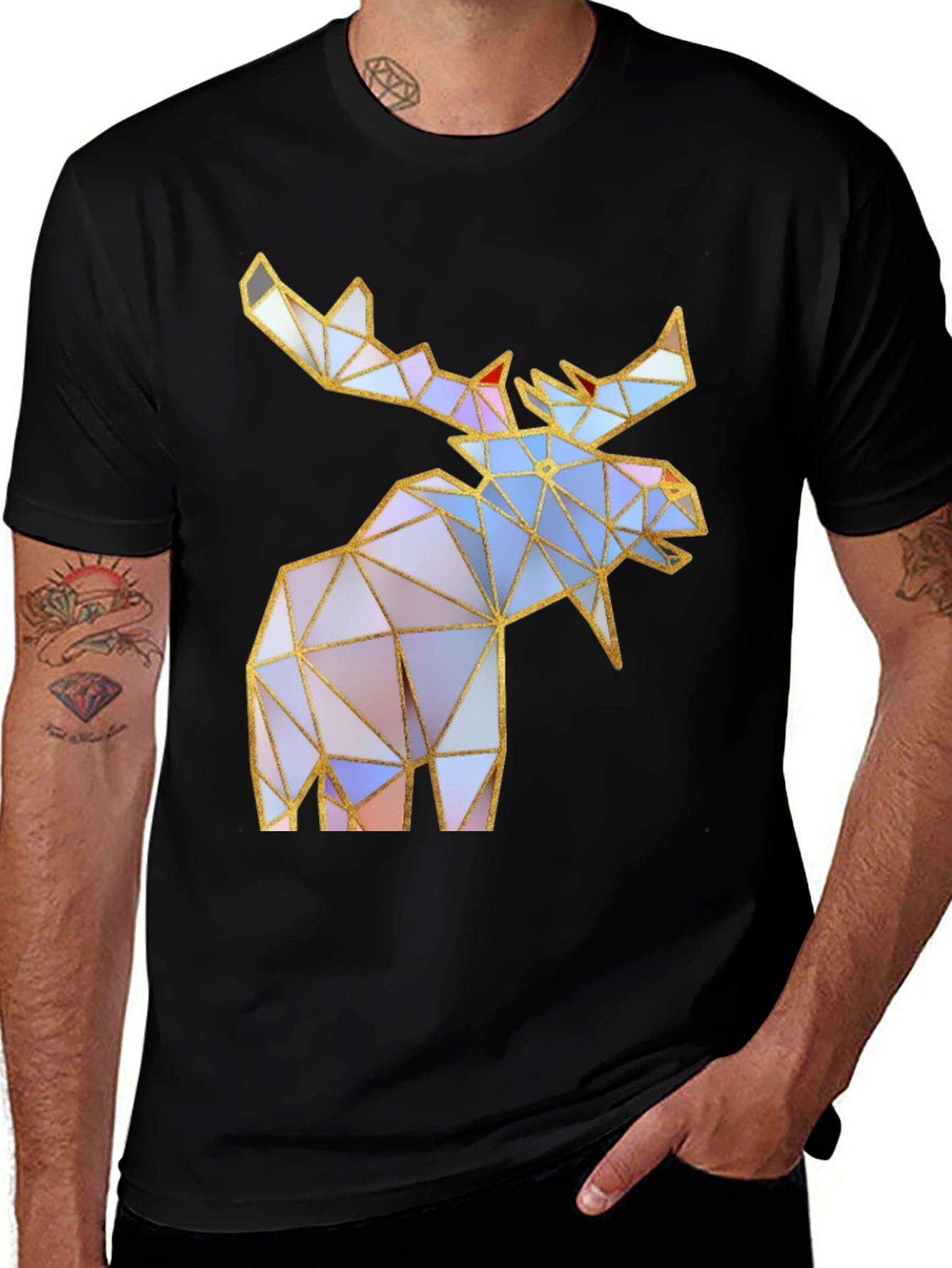 Variant 18 of Geometric Moose Graphic Print Tee - Modern Style