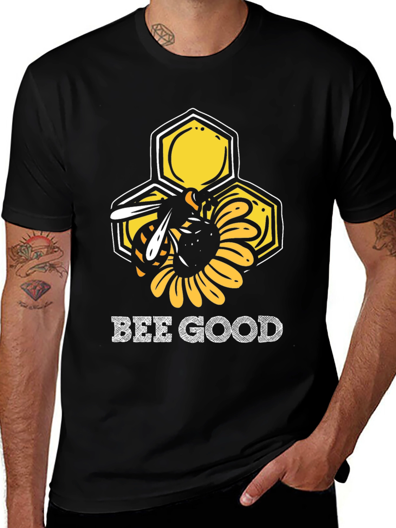 Variant 23 of Bee Good Graphic T-Shirt - Honeycomb & Sunflower Design