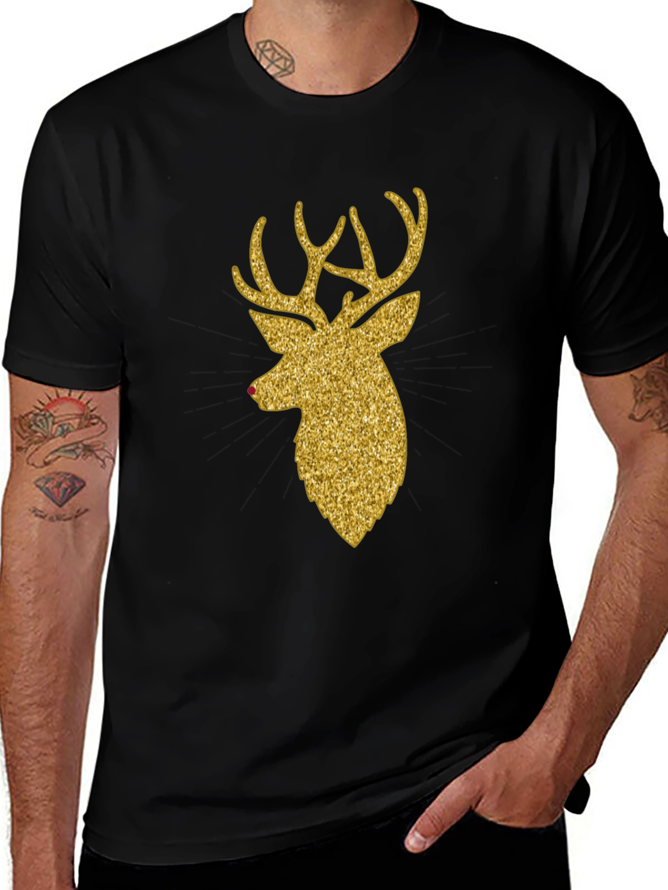 Gold Glitter Reindeer Christmas T-Shirt