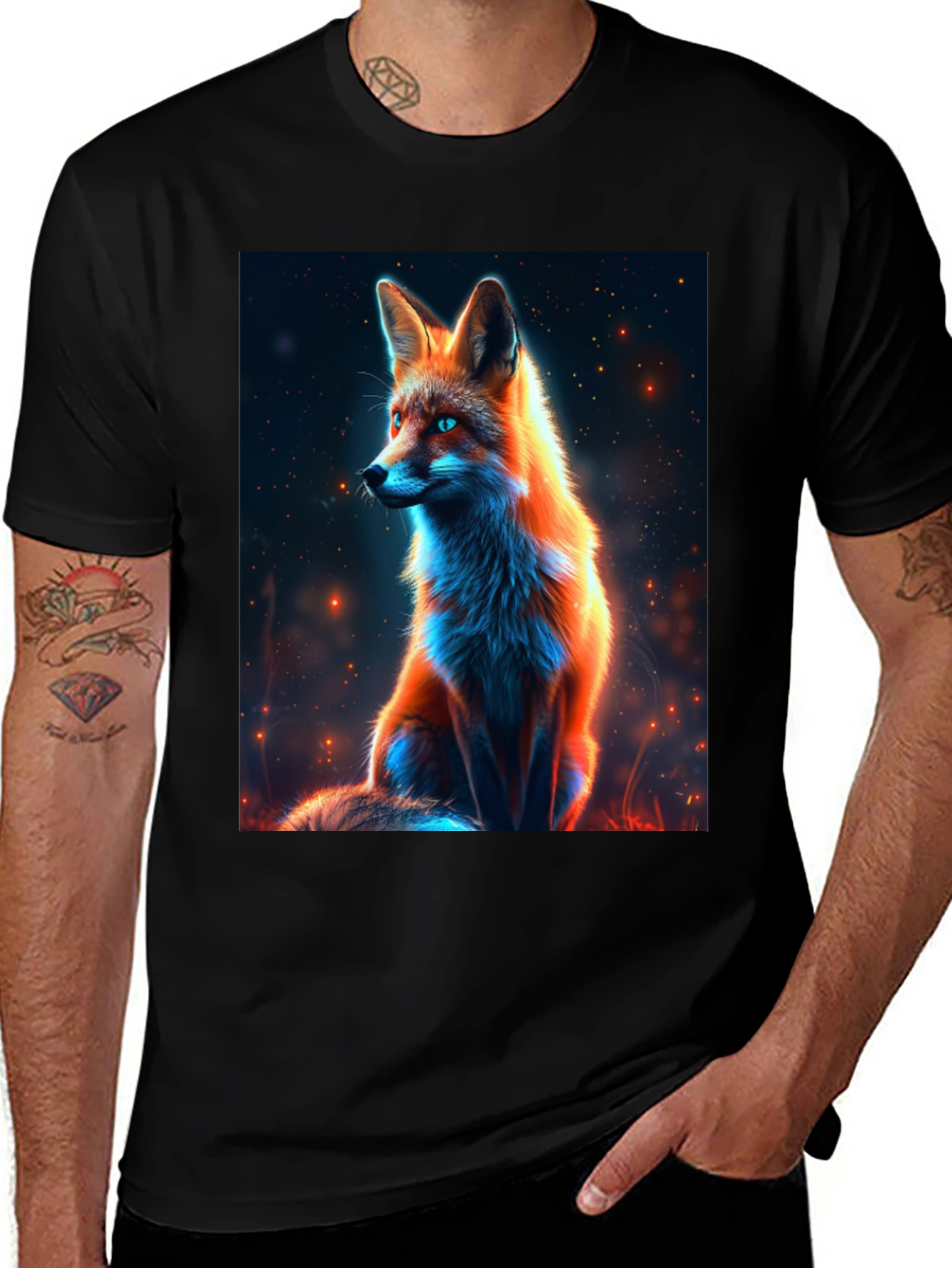 Variant 19 of Fox Graphic Black T-Shirt - Cool Animal Design