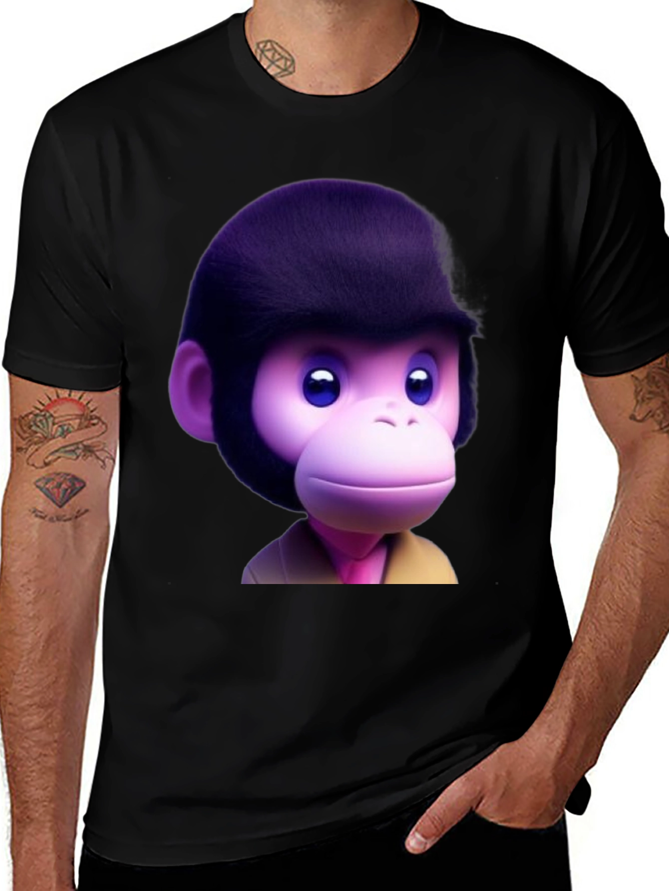Variant 3 of Black T-Shirt with Cartoon Monkey Graphic