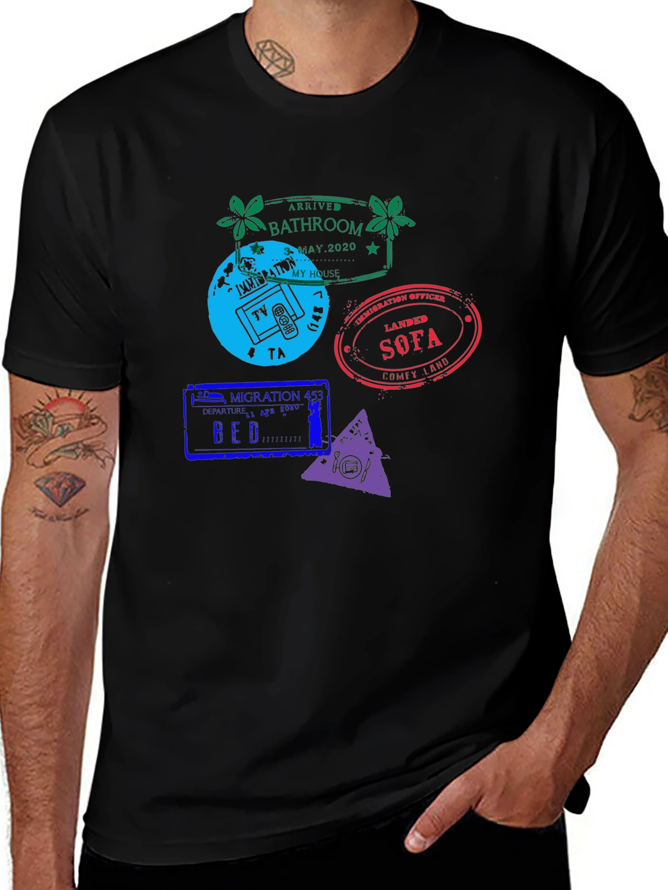 Variant 19 of Funny Quarantine Travel Stamps Graphic T-Shirt