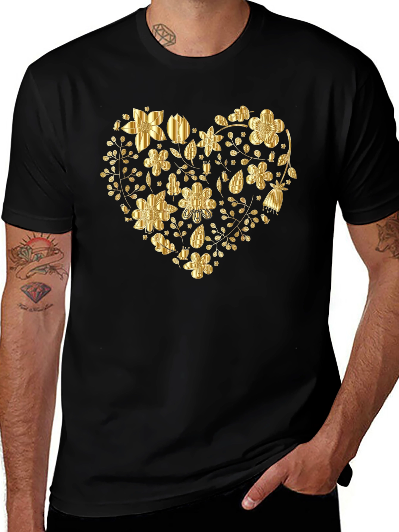 Variant 11 of Floral Heart Graphic Black T-Shirt