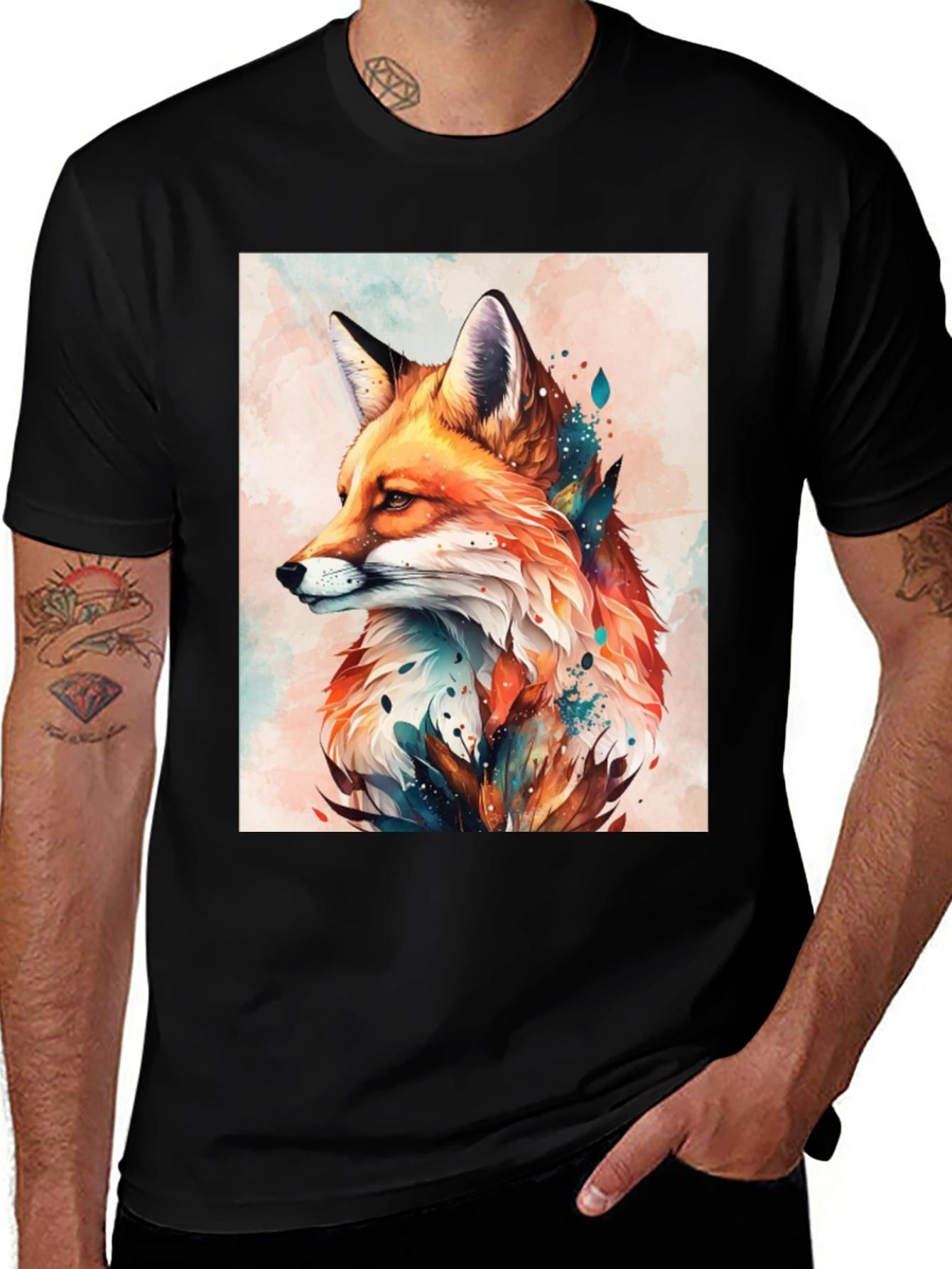 Variant 2 of Watercolor Fox Graphic Tee - Stylish Men's T-Shirt