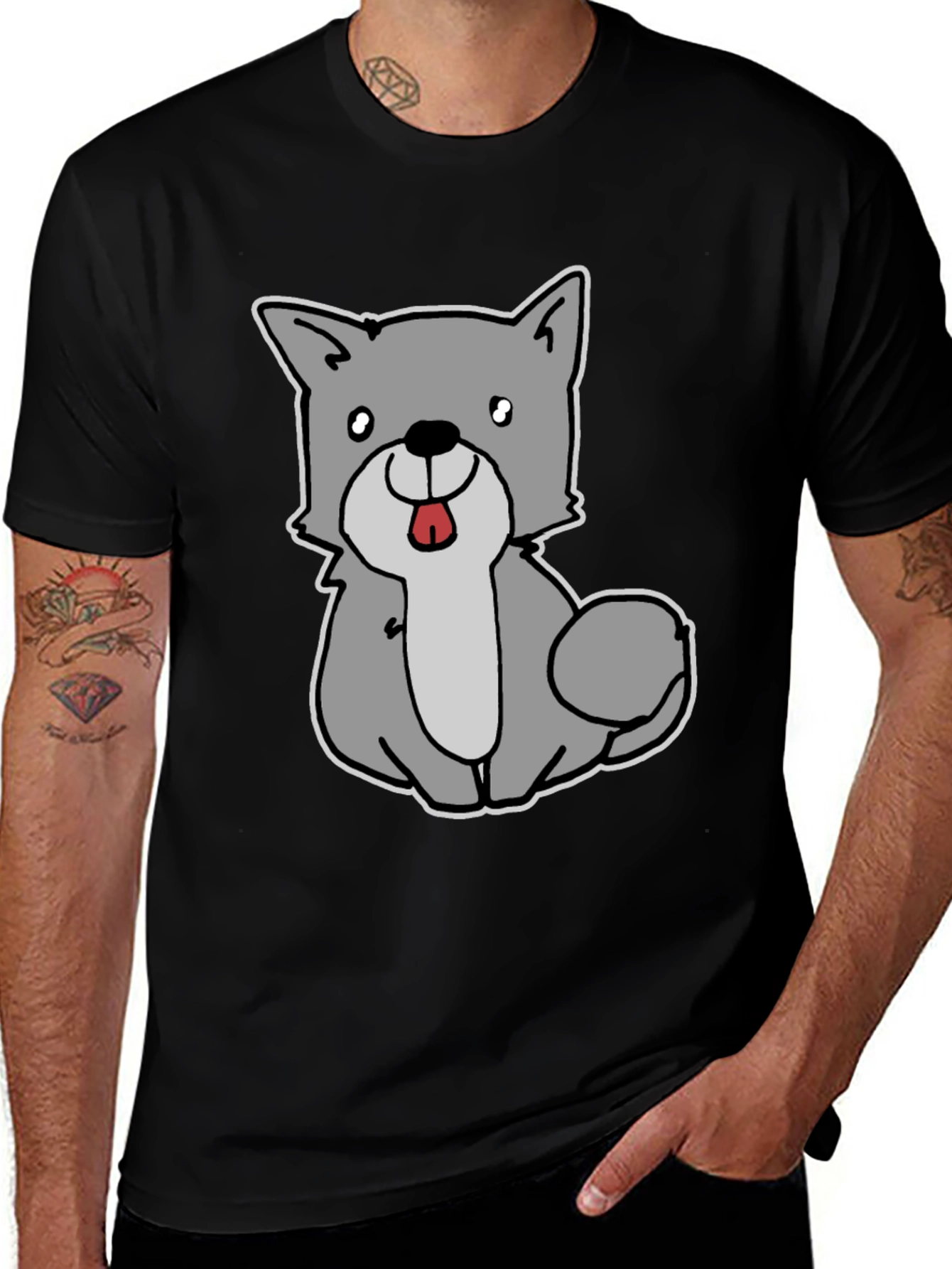 Variant 5 of Cute Cartoon Dog Graphic Tee - Black Unisex T-Shirt