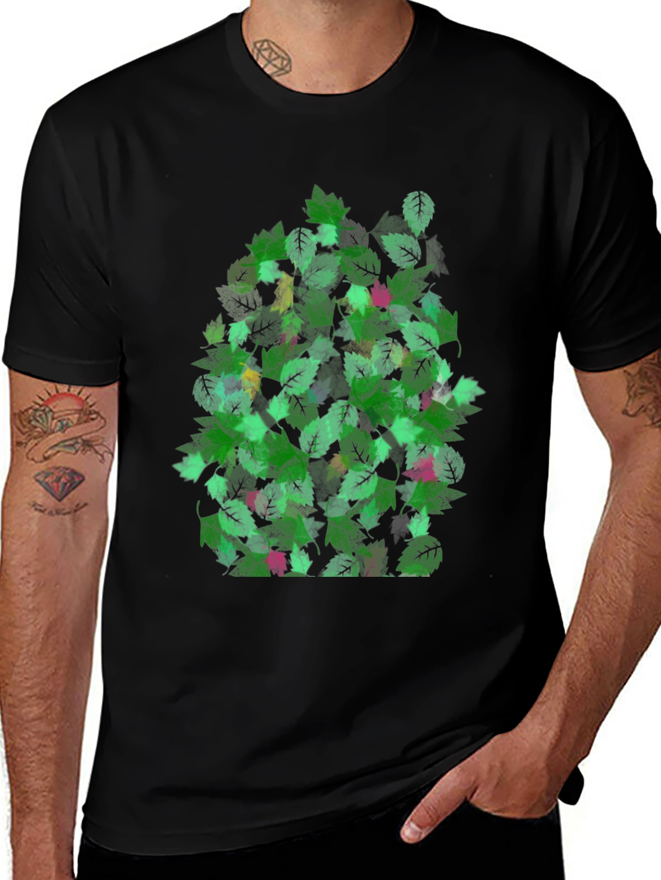 Variant 3 of Leaf Pattern Black T-Shirt
