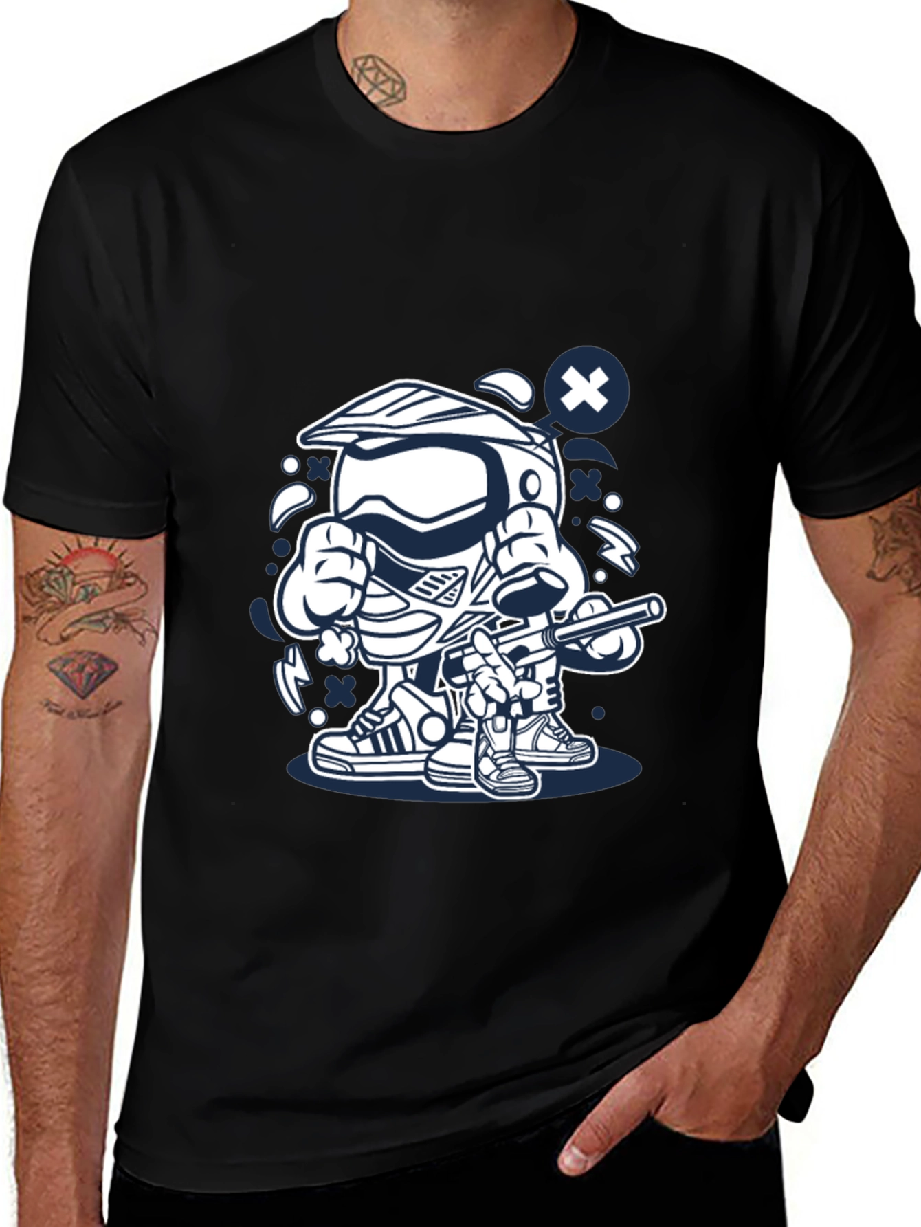 Variant 18 of Cool Cartoon Motocross Rider Black T-Shirt