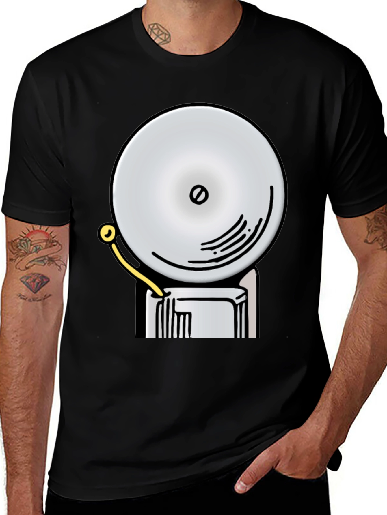 Variant 3 of Novelty School Bell Graphic Tee - Black Cotton Blend