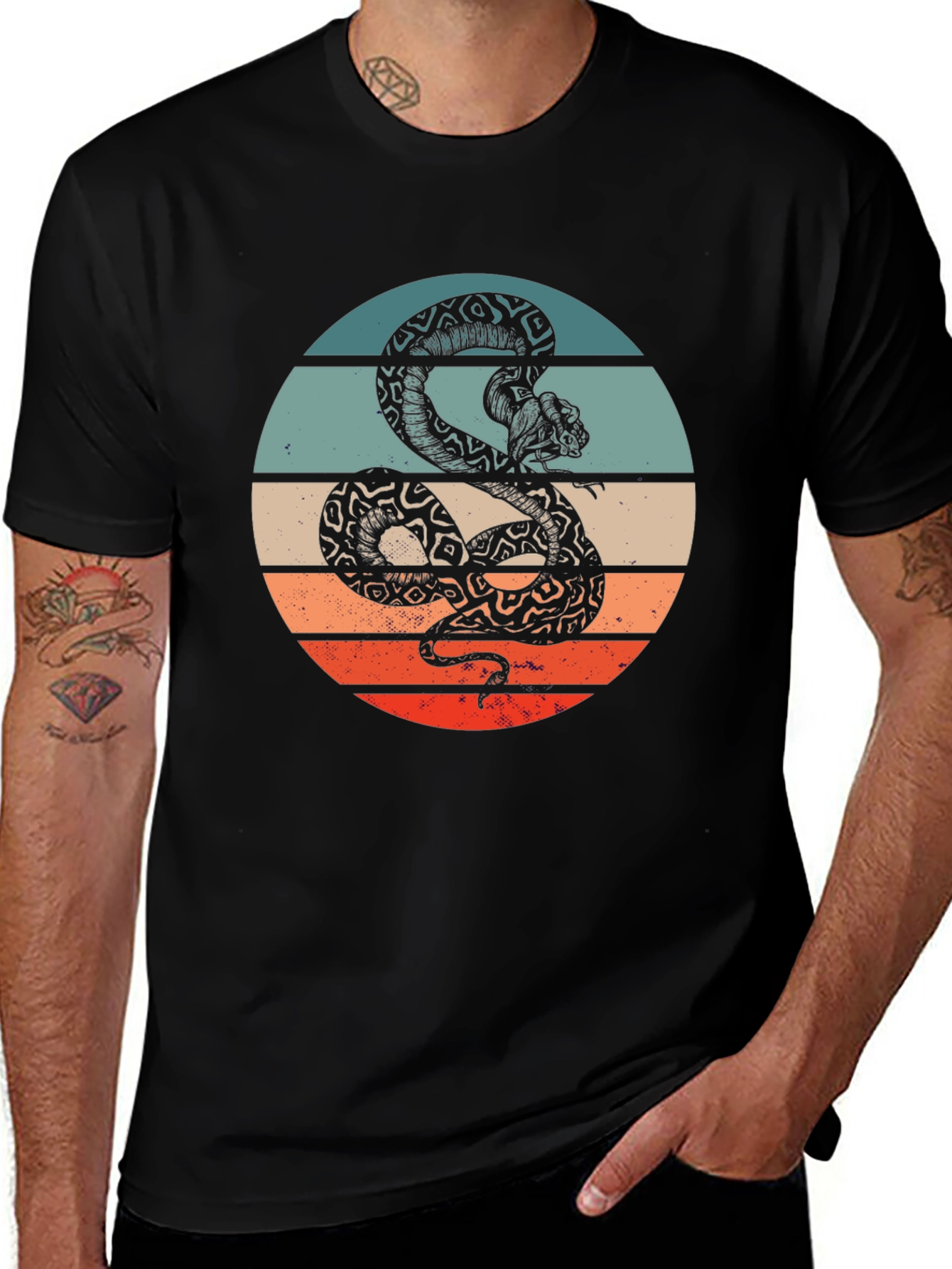 Black Retro Snake Graphic Tee - Vintage Style T-Shirt main image