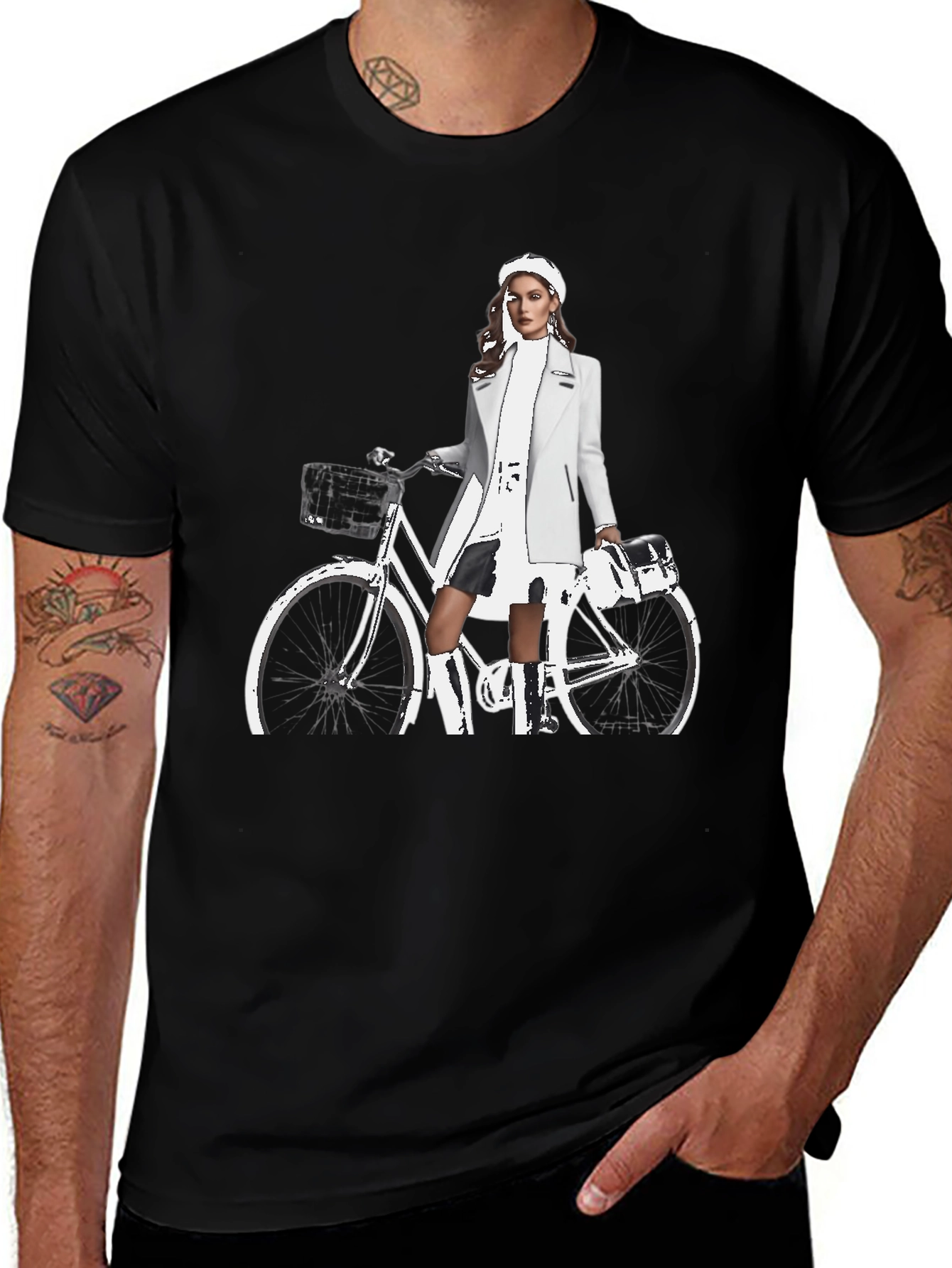 Variant 8 of Stylish Graphic Tee - Woman & Bicycle Print