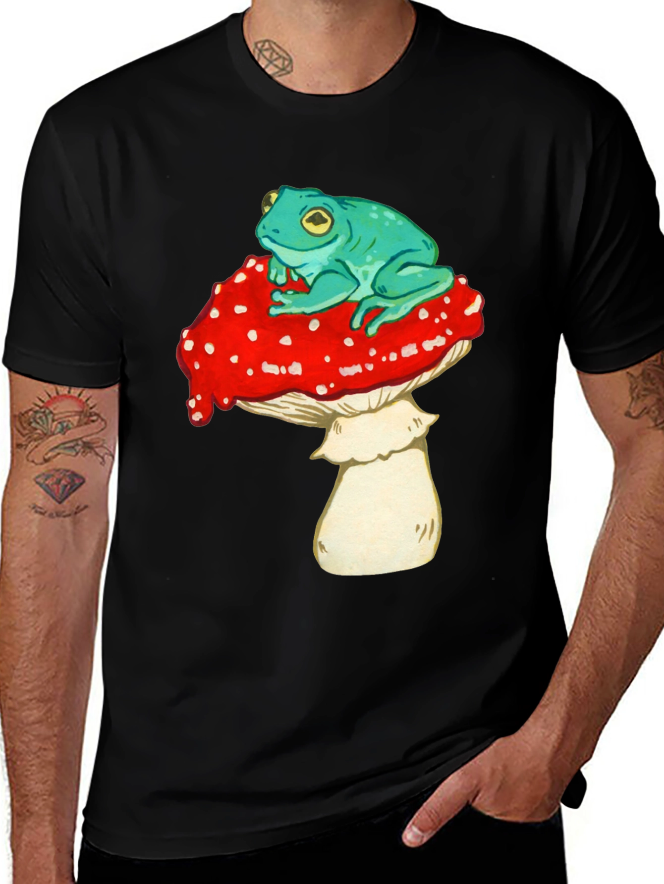 Variant 29 of Frog on Mushroom Graphic Tee - Black T-Shirt
