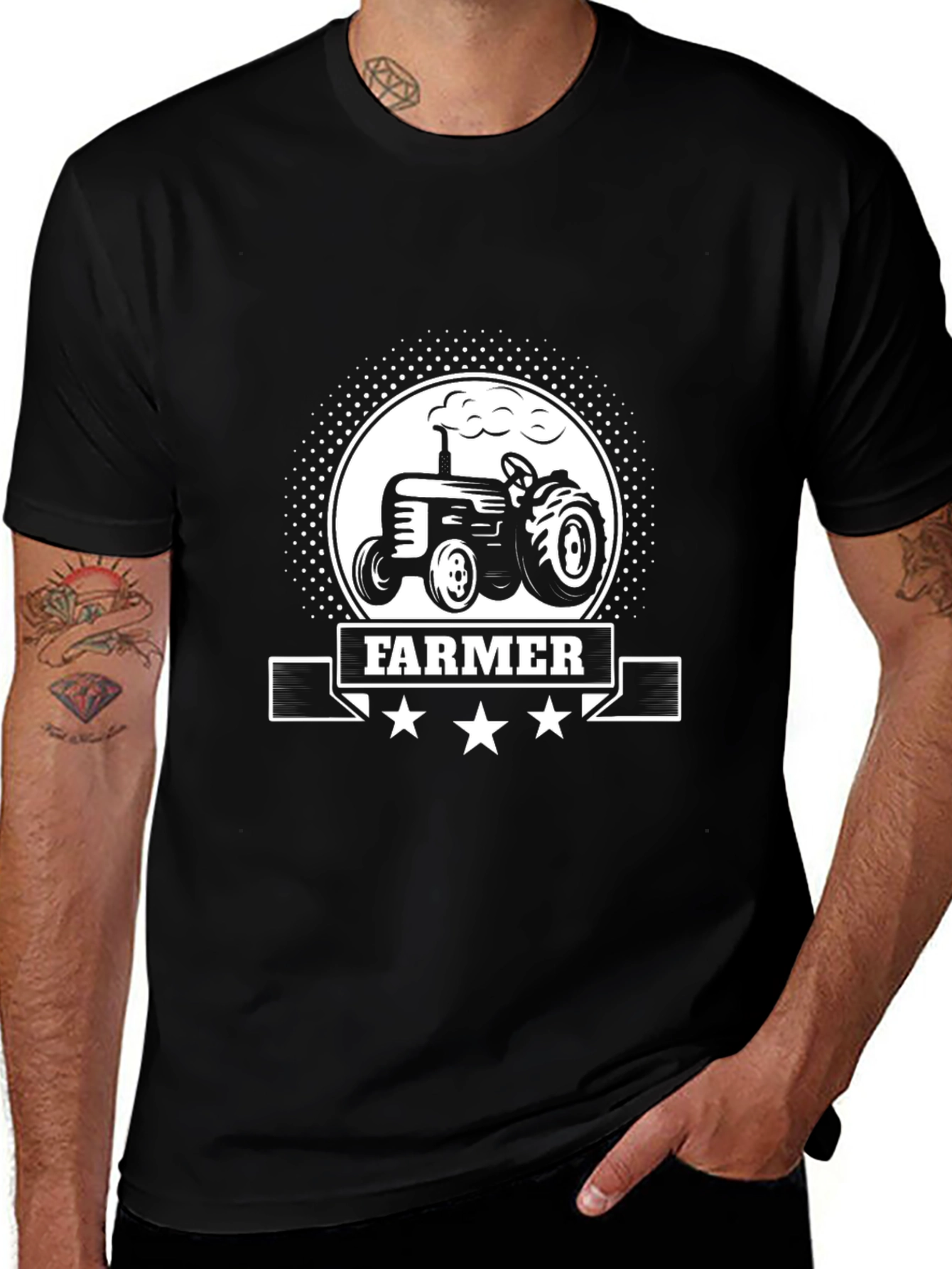 Farmer Tractor Graphic Tee - Black Cotton T-Shirt
