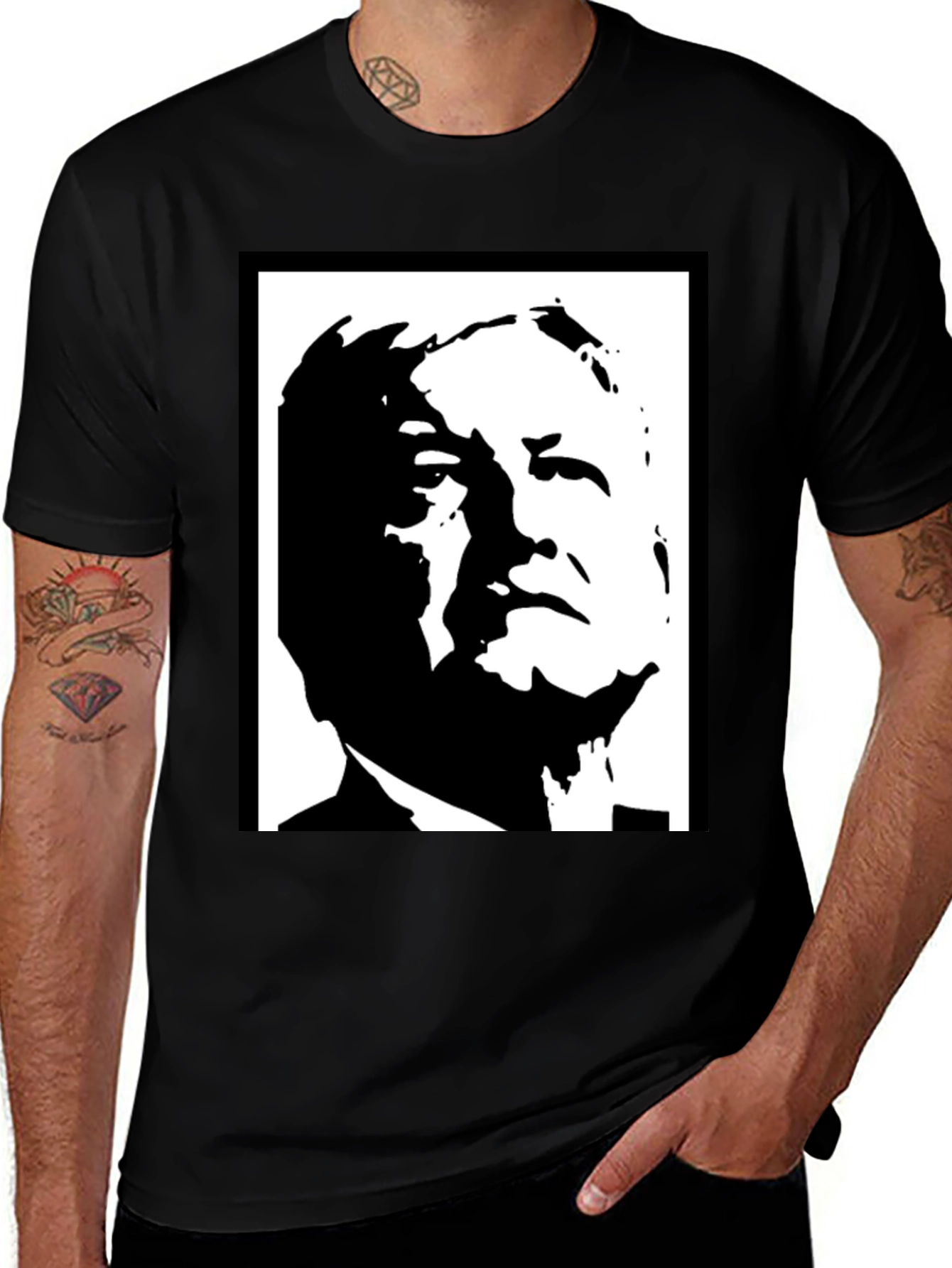 Bold Graphic Portrait T-Shirt - Black